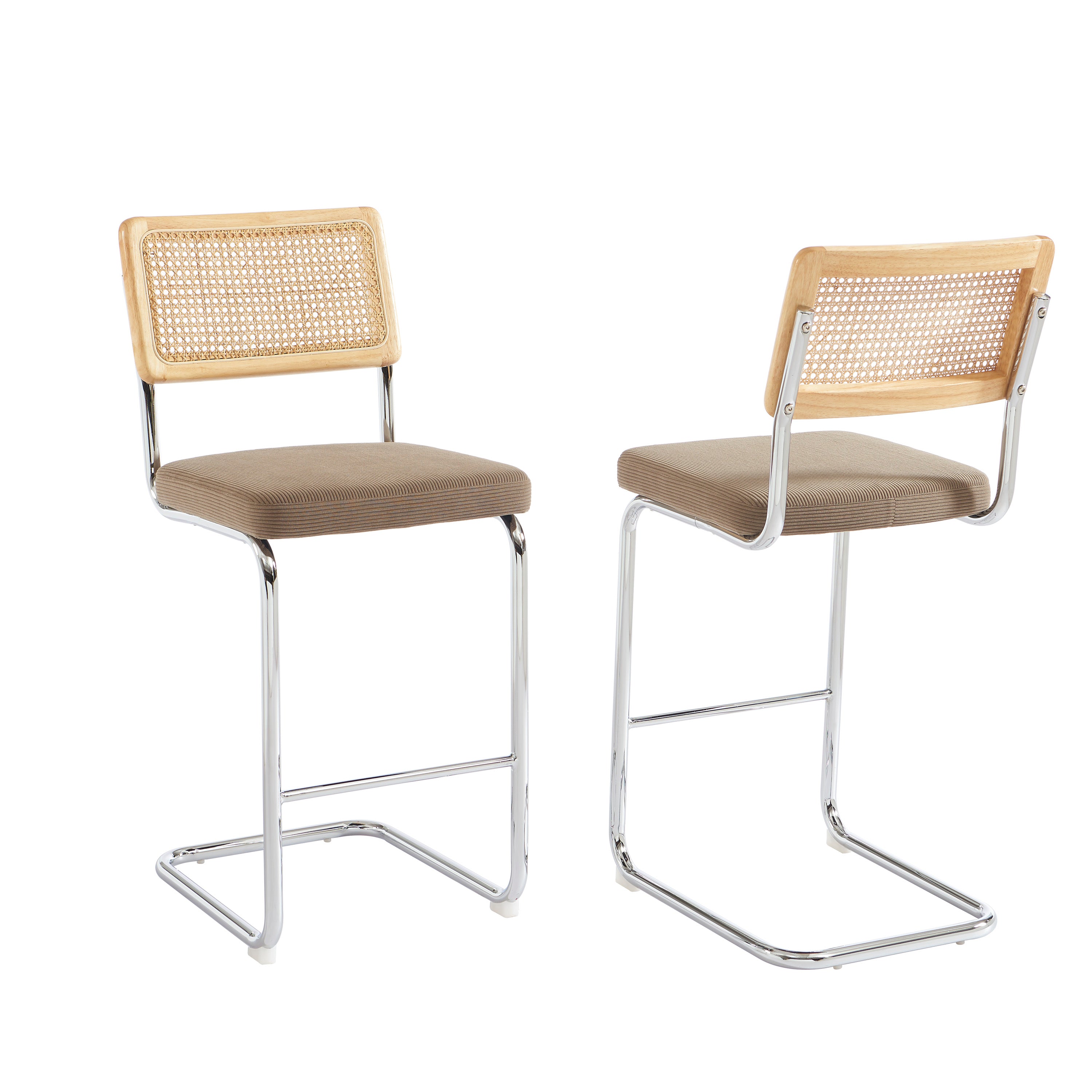 ELLA Set of 2 Upholstered Bar Stools – Taupe