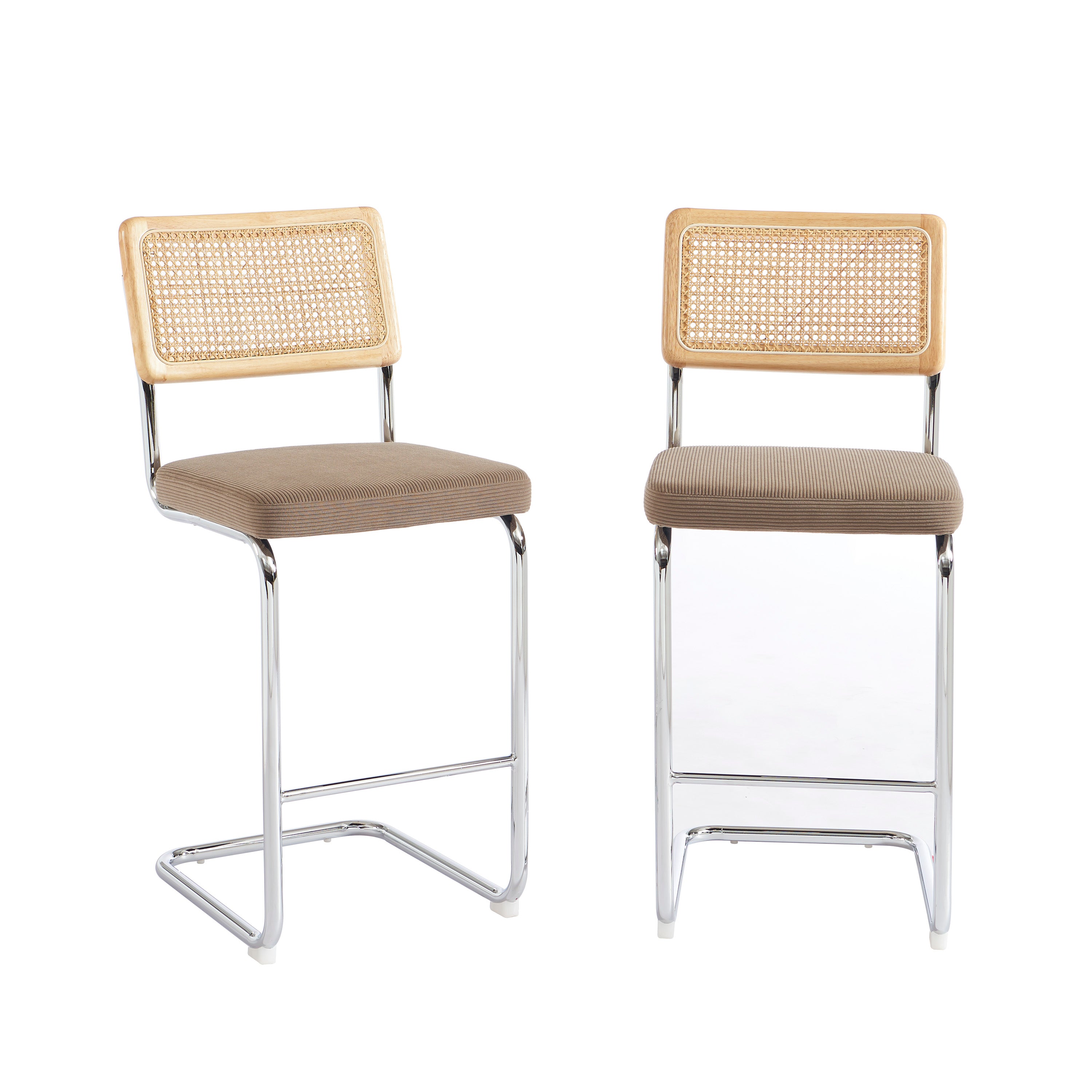 ELLA Set of 2 Upholstered Bar Stools – Taupe