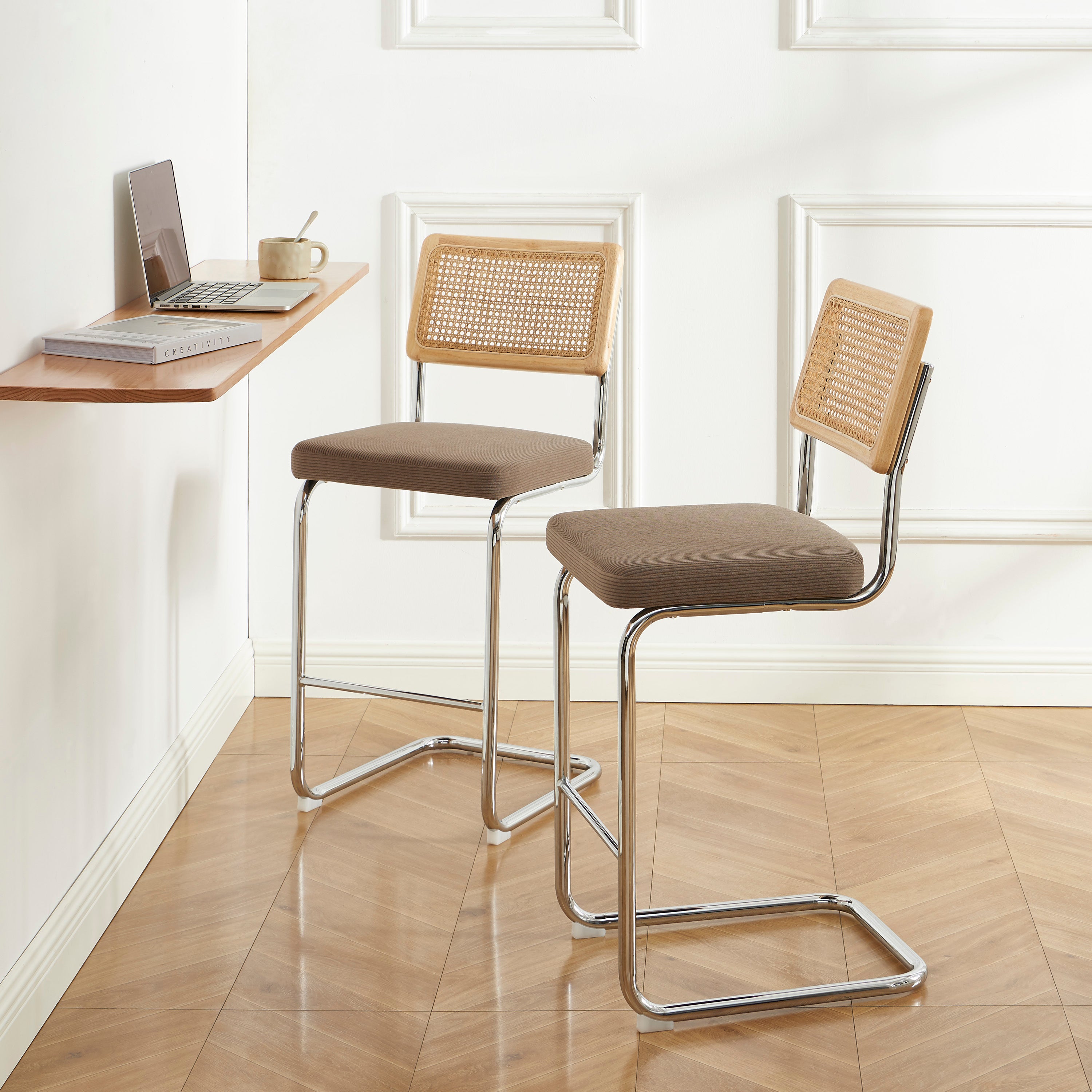 ELLA Set of 2 Upholstered Bar Stools – Taupe