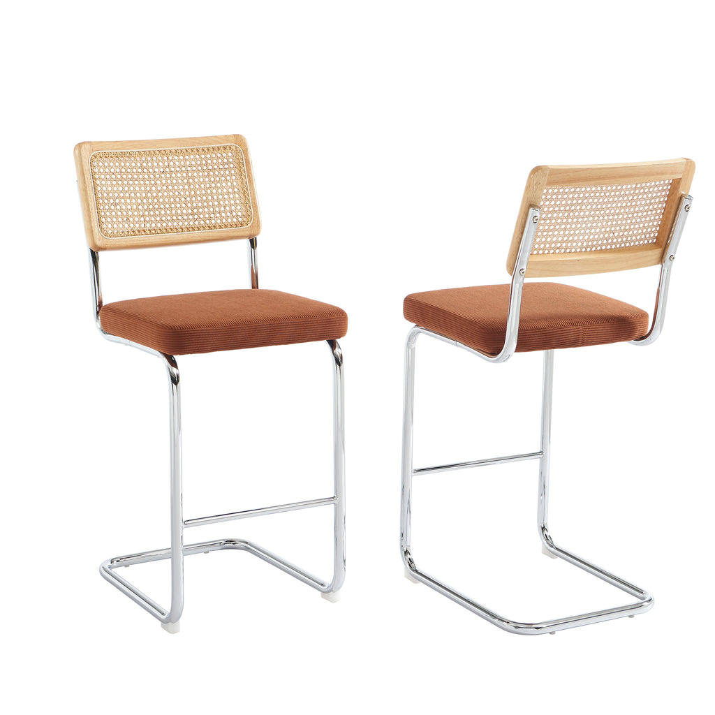 ELLA Set of 2 Upholstered Bar Stools – Terracotta