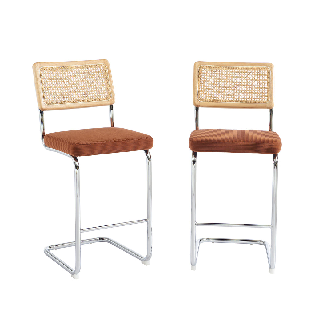 ELLA Set of 2 Upholstered Bar Stools – Terracotta
