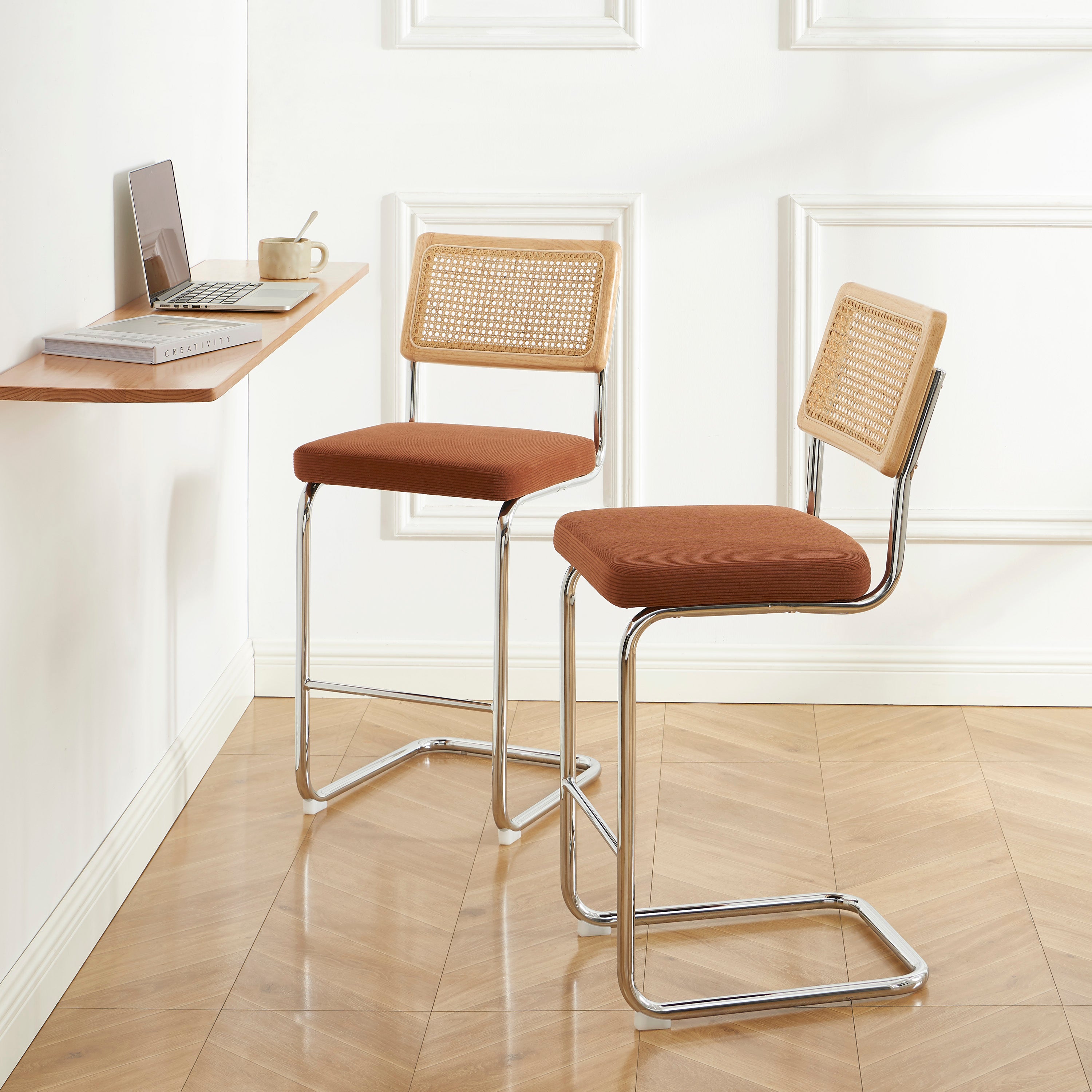 ELLA Set of 2 Upholstered Bar Stools – Terracotta