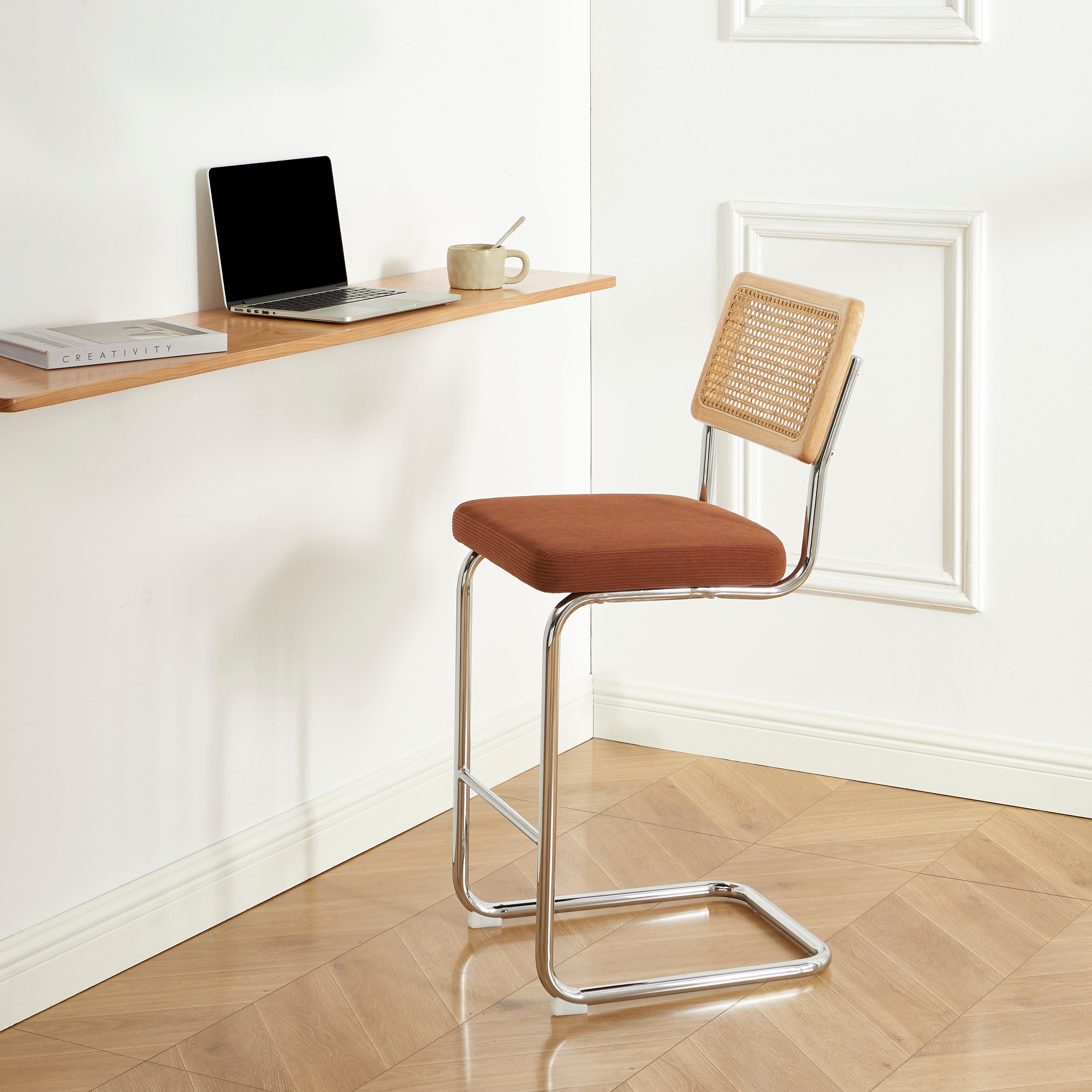 ELLA Set of 2 Upholstered Bar Stools – Terracotta