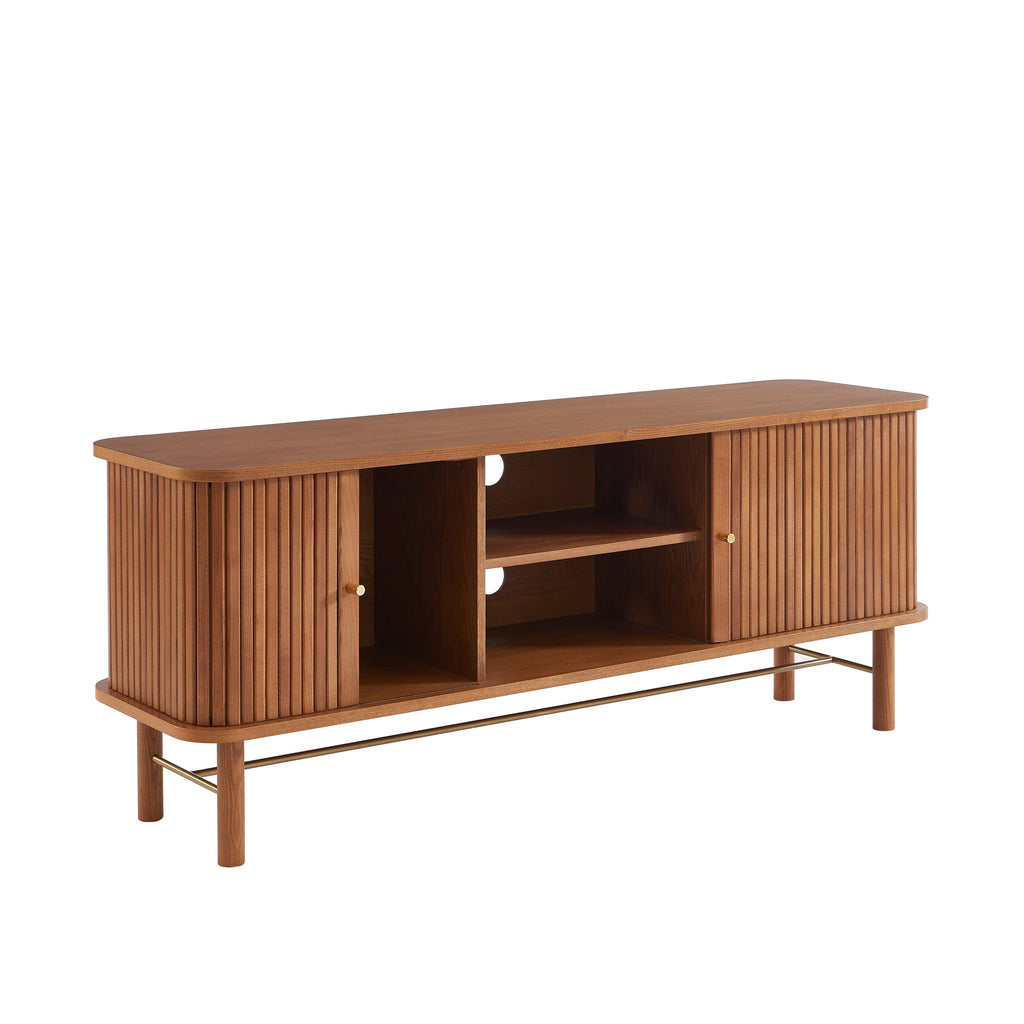 ERNEST Ash Veneer TV Stand with Tambour Doors - Dark wood