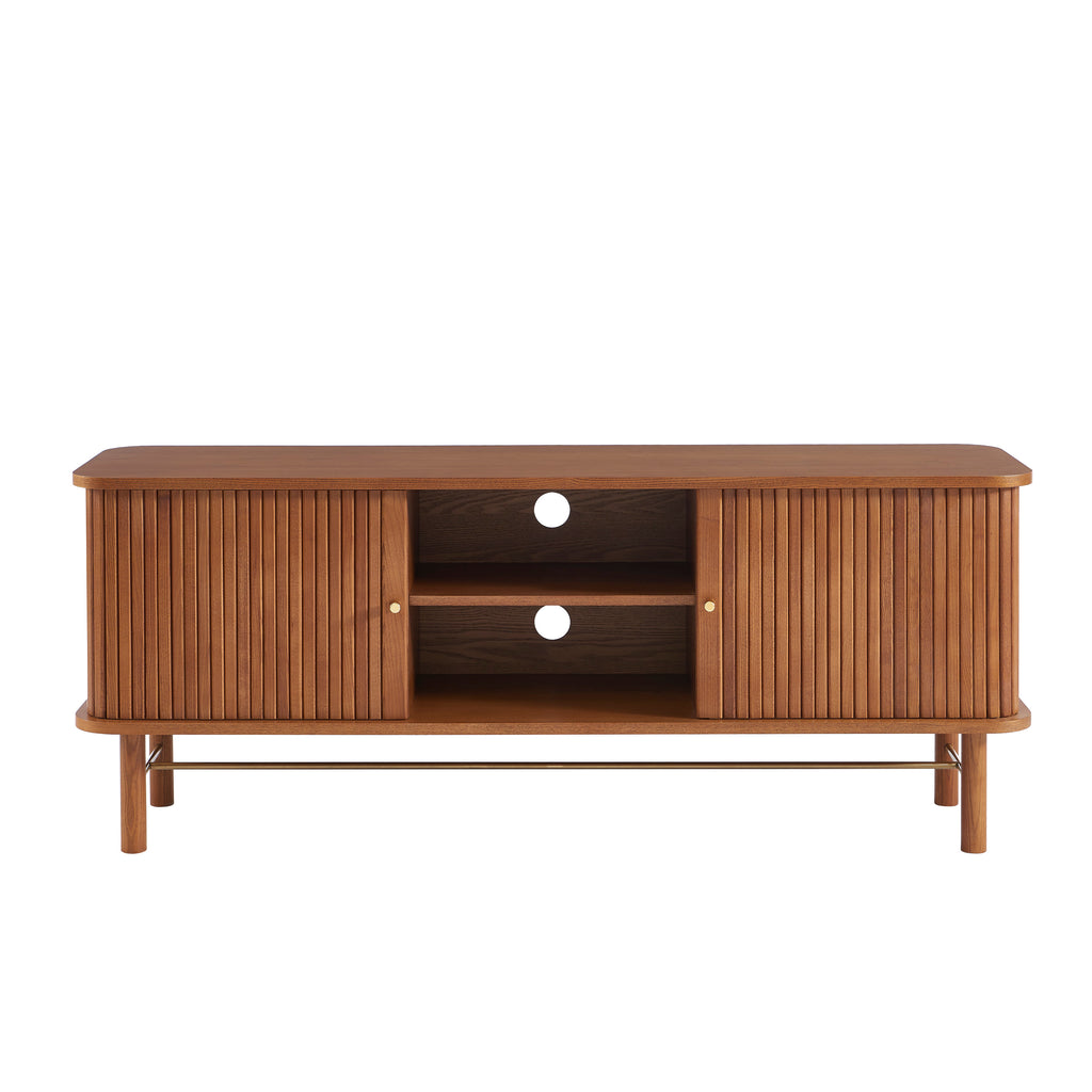 ERNEST Ash Veneer TV Stand with Tambour Doors - Dark wood