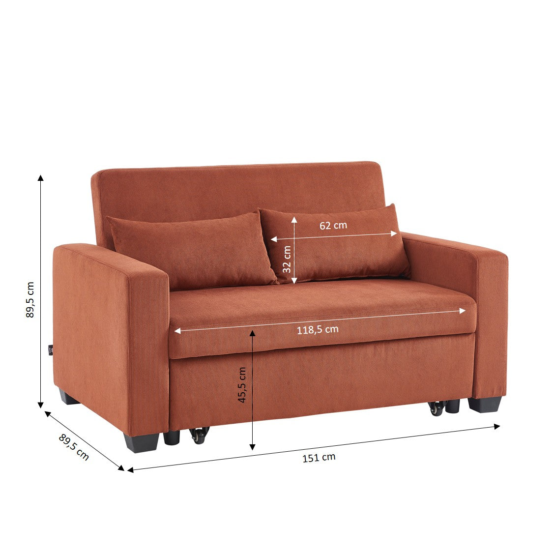 EVA 67" Convertible Sofa Bed - Terracotta