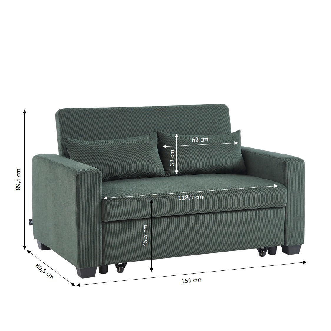 EVA 67" Convertible Sofa Bed - Green