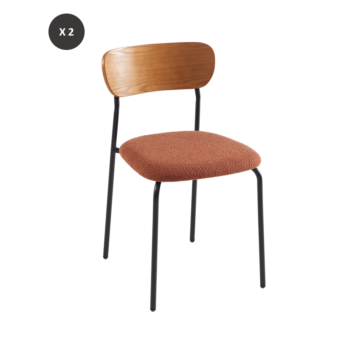 Set of 2 Chairs FRIDA Fabric bouclette - Terracota