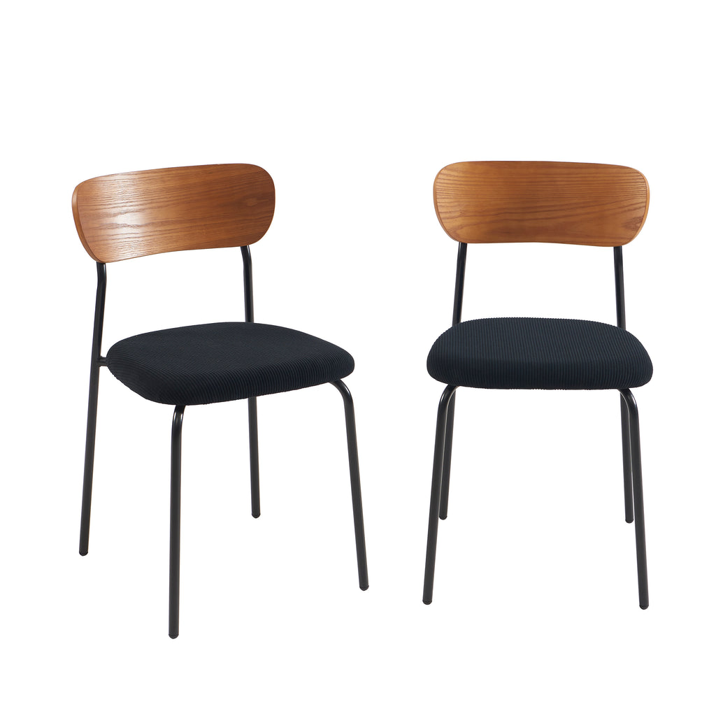 Set of 2 Chairs FRIDA Corduroy Velvet - Black