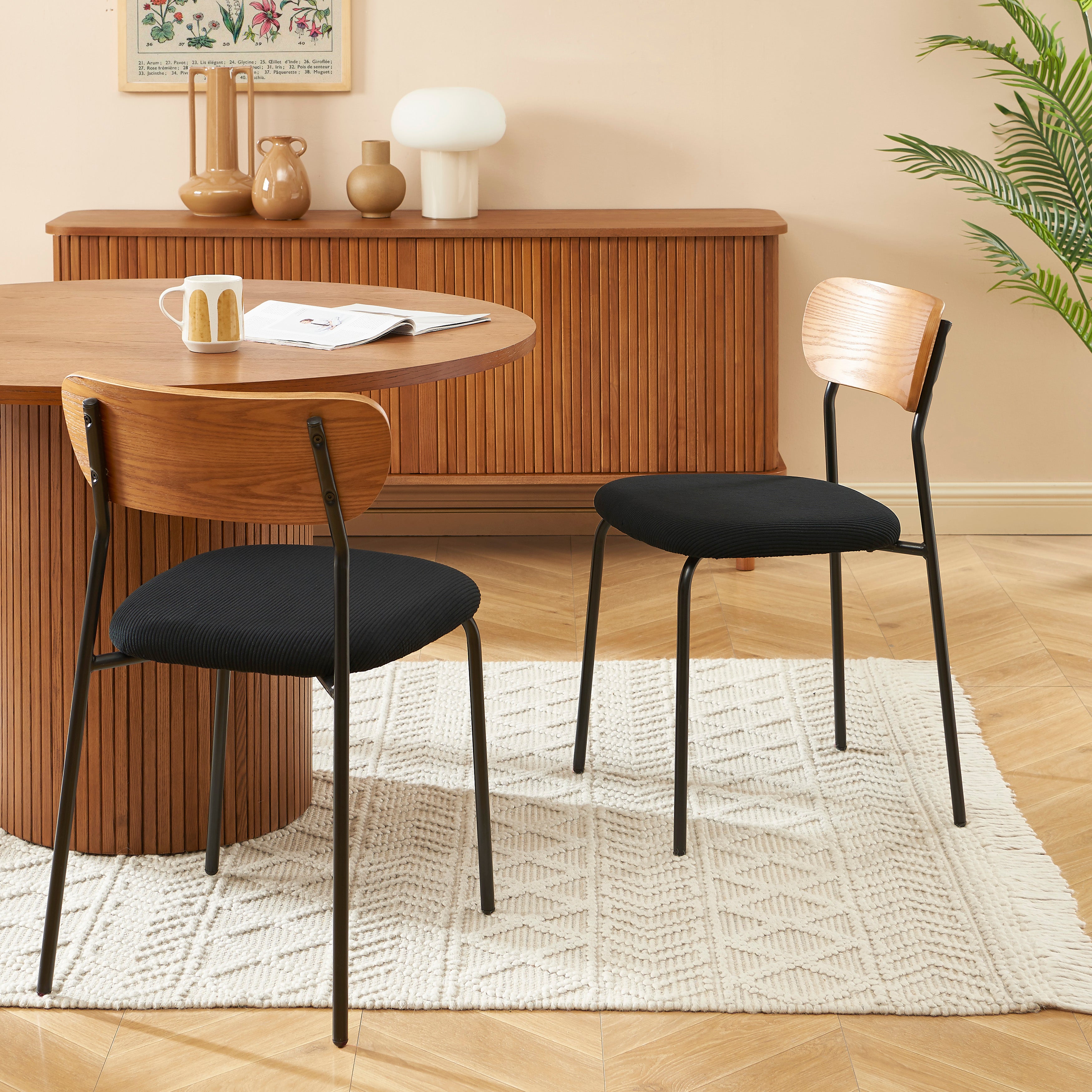 Set of 2 Chairs FRIDA Corduroy Velvet - Black