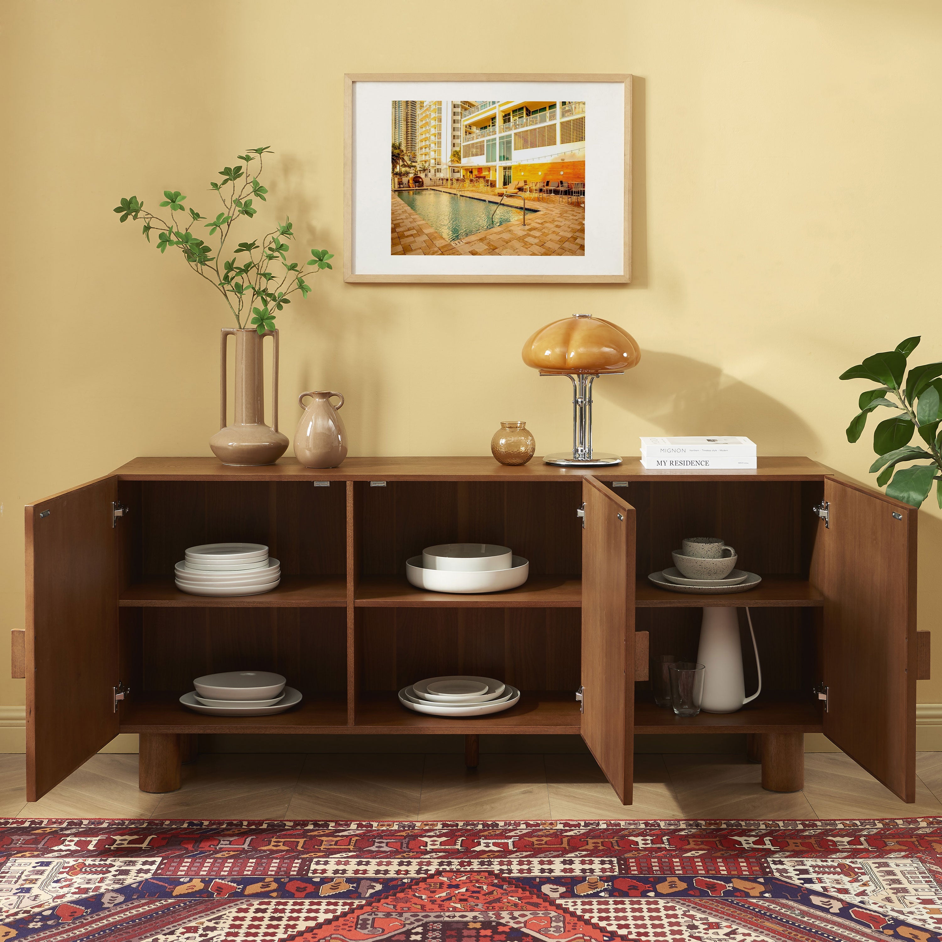 GASTON Wood Highboard with Storage