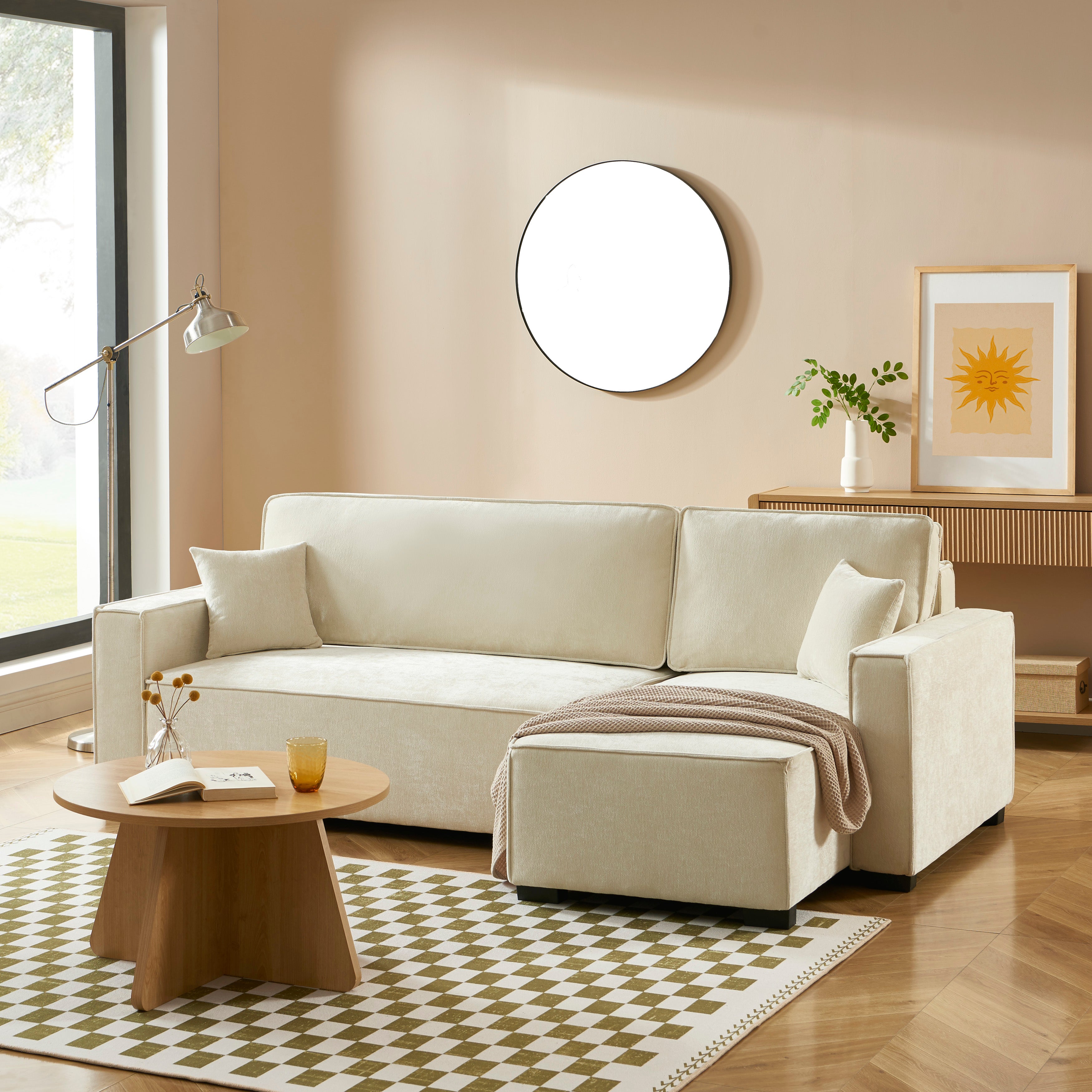 GAVI Fabric Corner Sofa – Beige