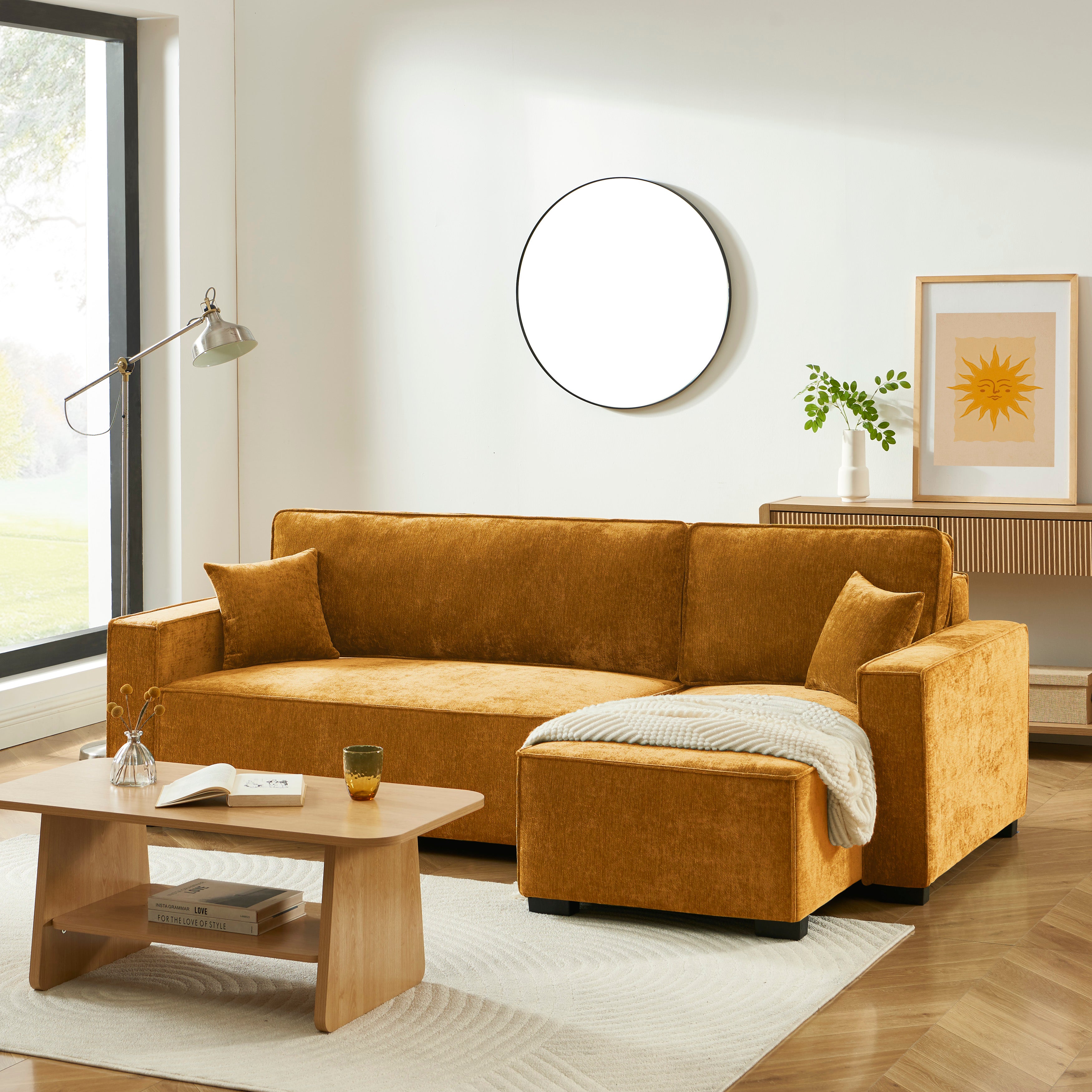 GAVI Fabric Corner Sofa - Yellow Mustard