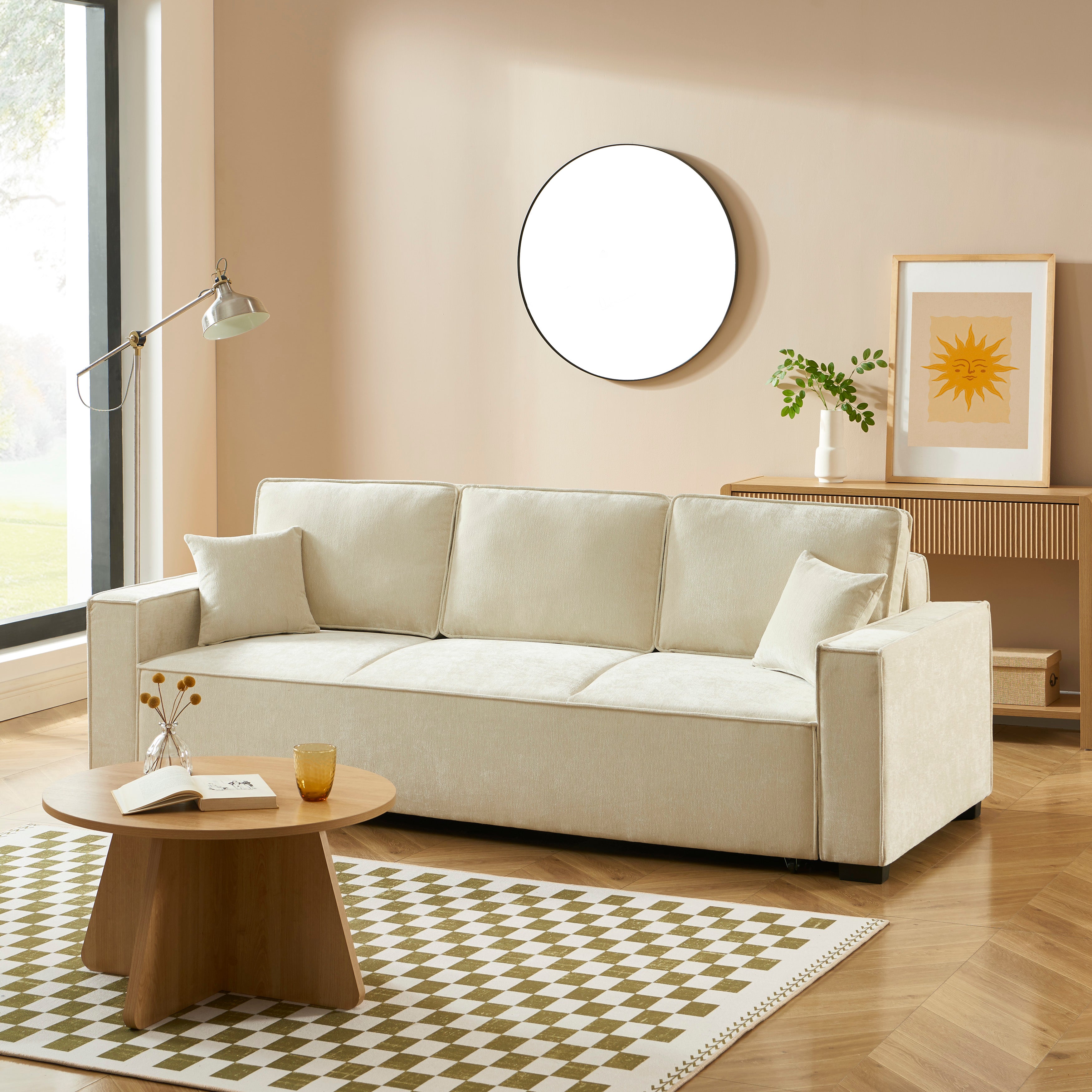 GAVI Fabric Straight Sofa – Beige