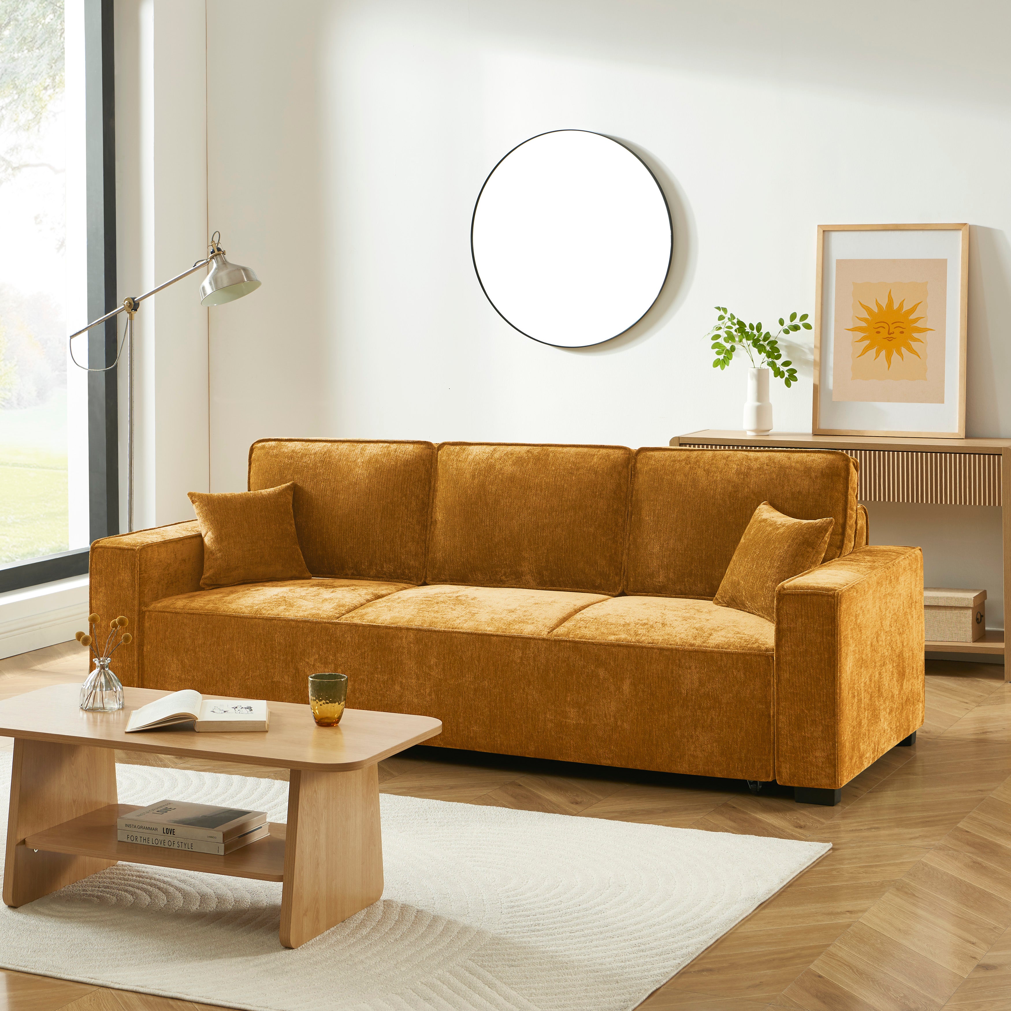 GAVI Fabric Straight Sofa - Yellow Mustard