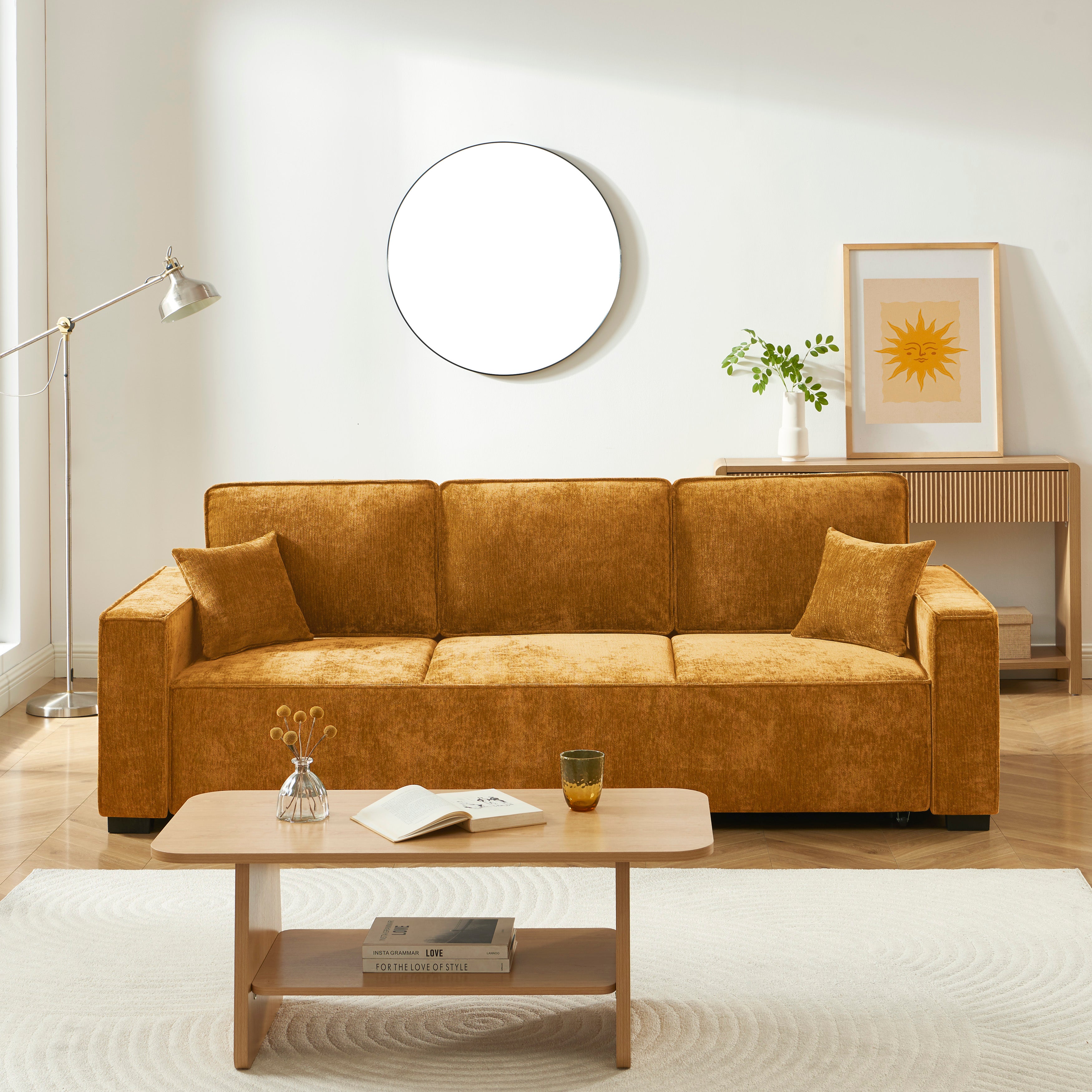 GAVI Fabric Straight Sofa - Yellow Mustard