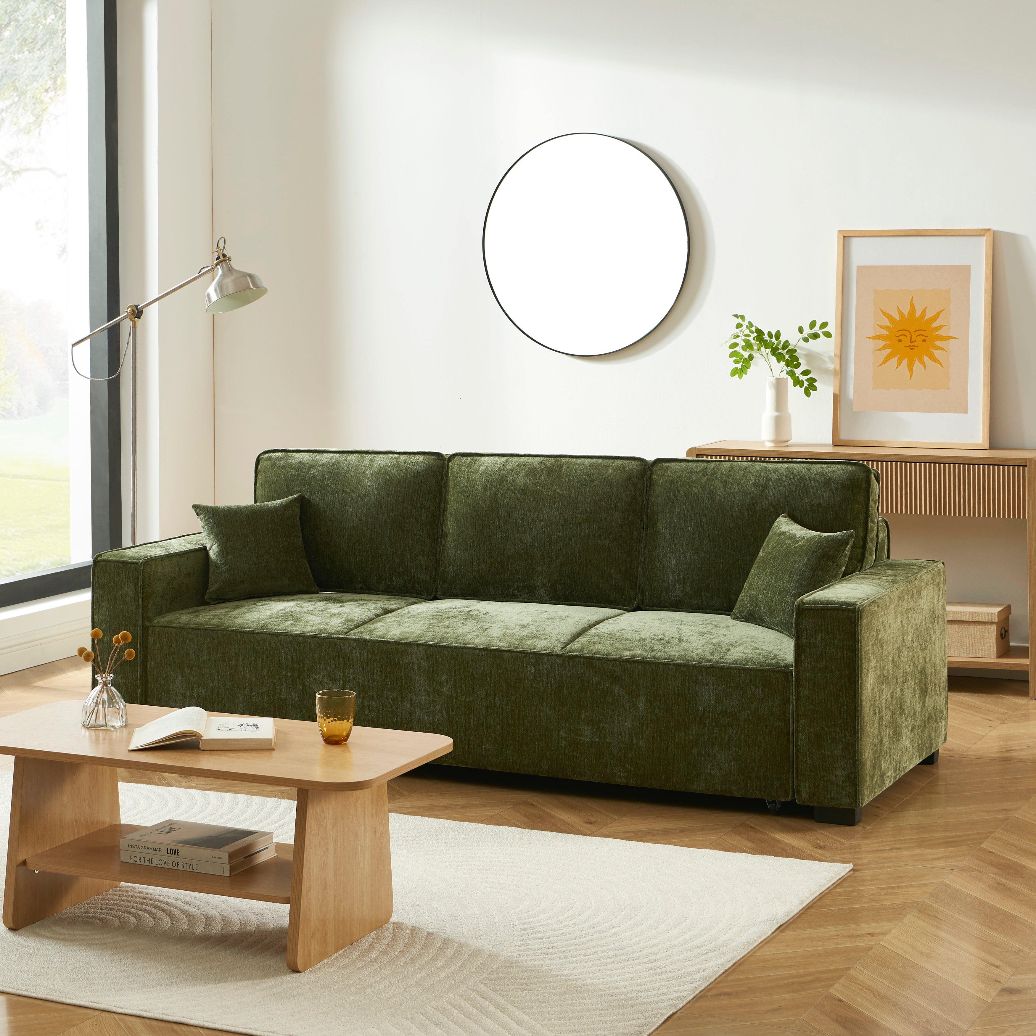 GAVI Fabric Straight Sofa – Green