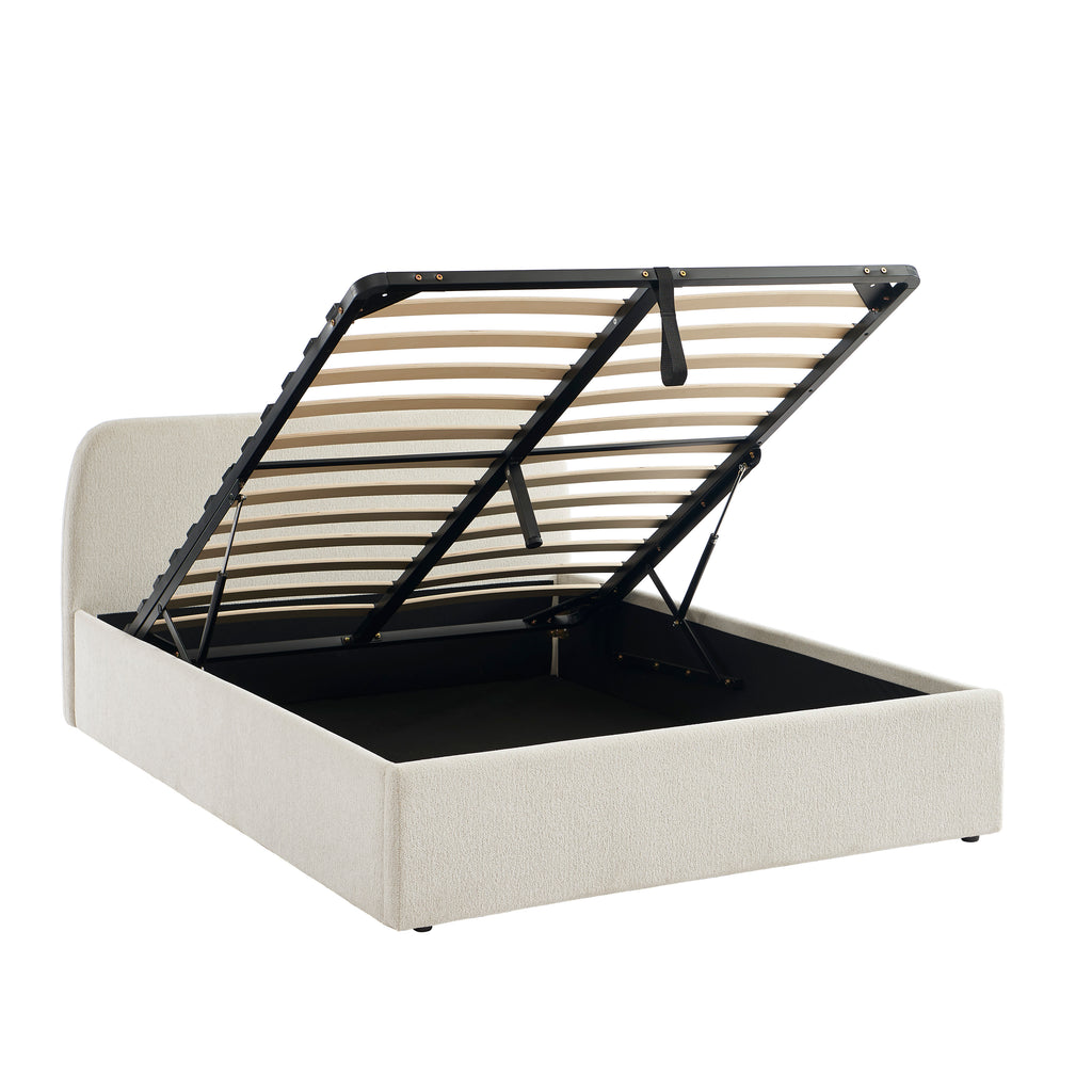 GELA Upholstered Storage Bed with Slatted Base – White