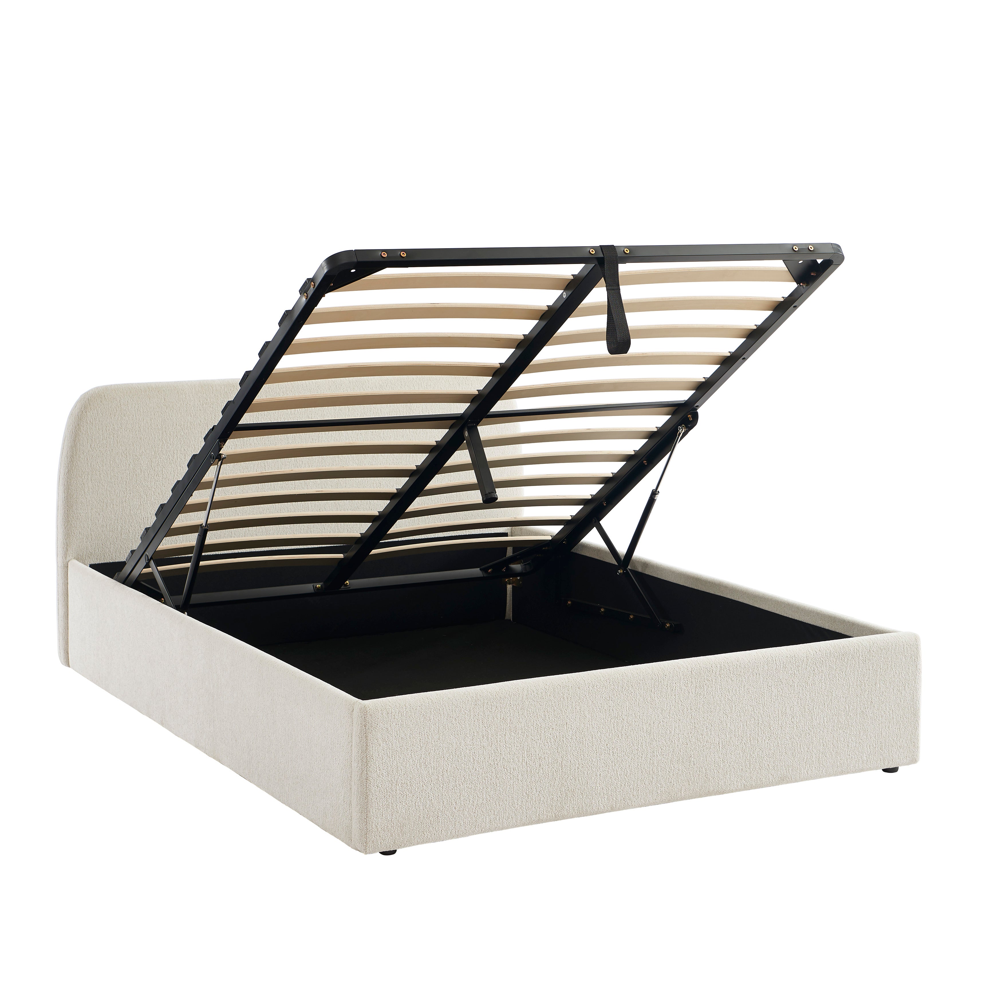GELA Upholstered Storage Bed with Slatted Base – White
