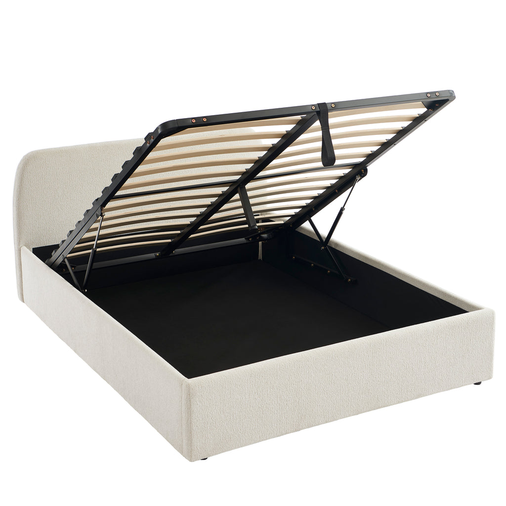GELA Upholstered Storage Bed with Slatted Base – White