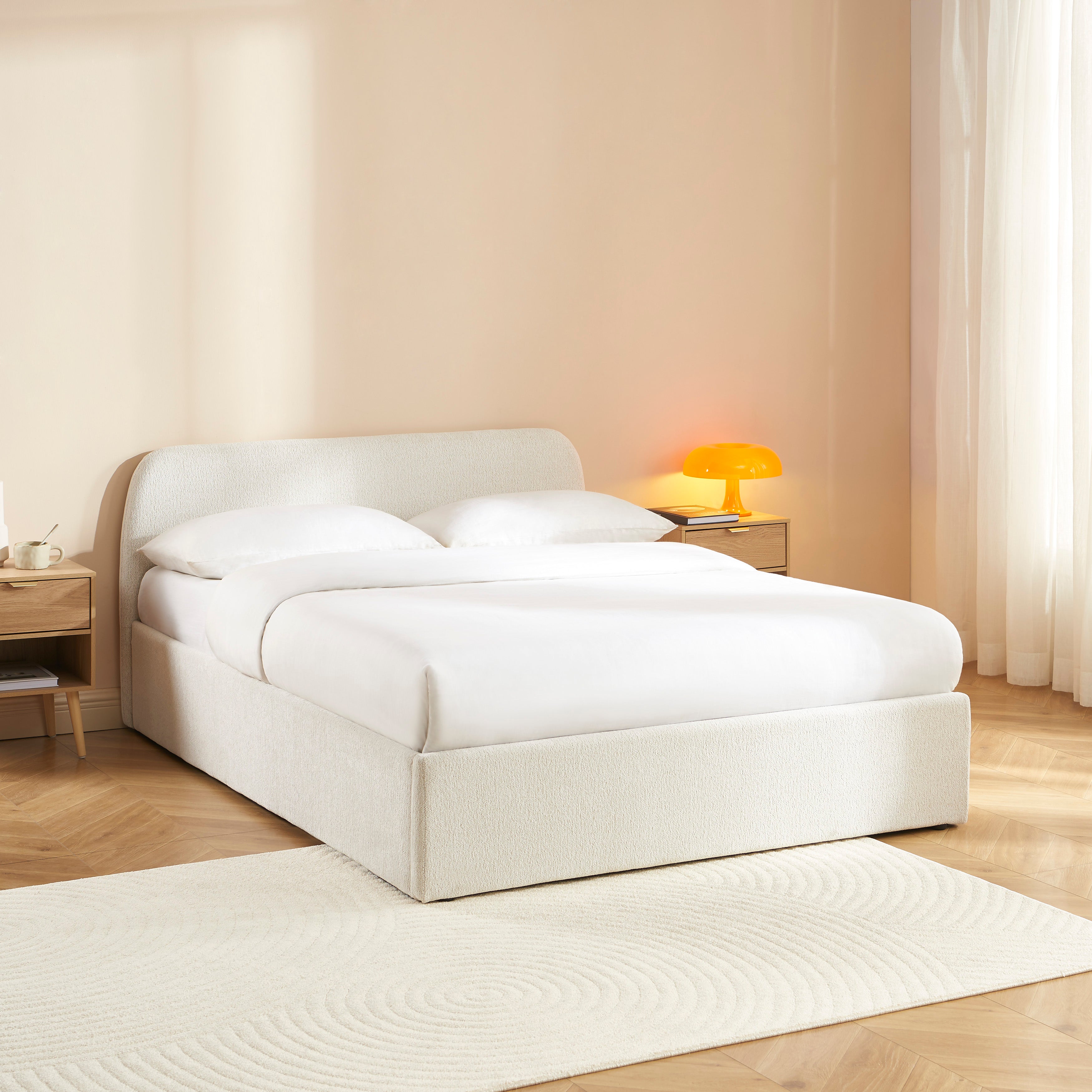 GELA Upholstered Storage Bed with Slatted Base – White