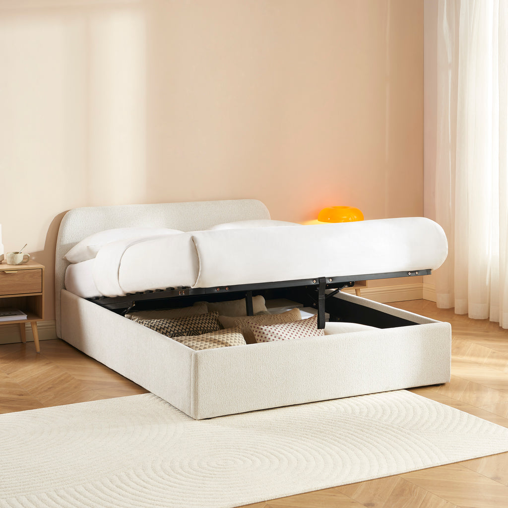 GELA Upholstered Storage Bed with Slatted Base – White