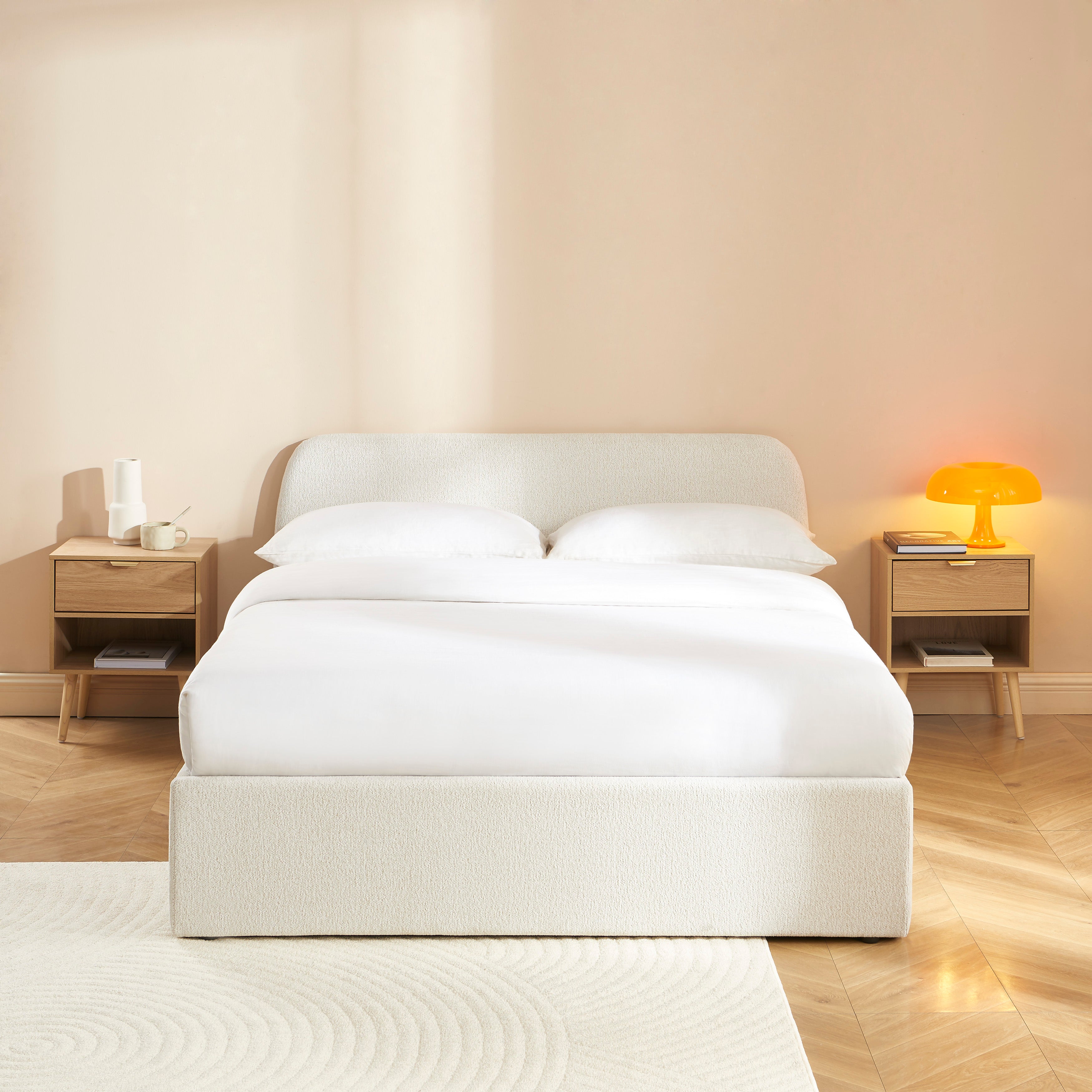 GELA Upholstered Storage Bed with Slatted Base – White