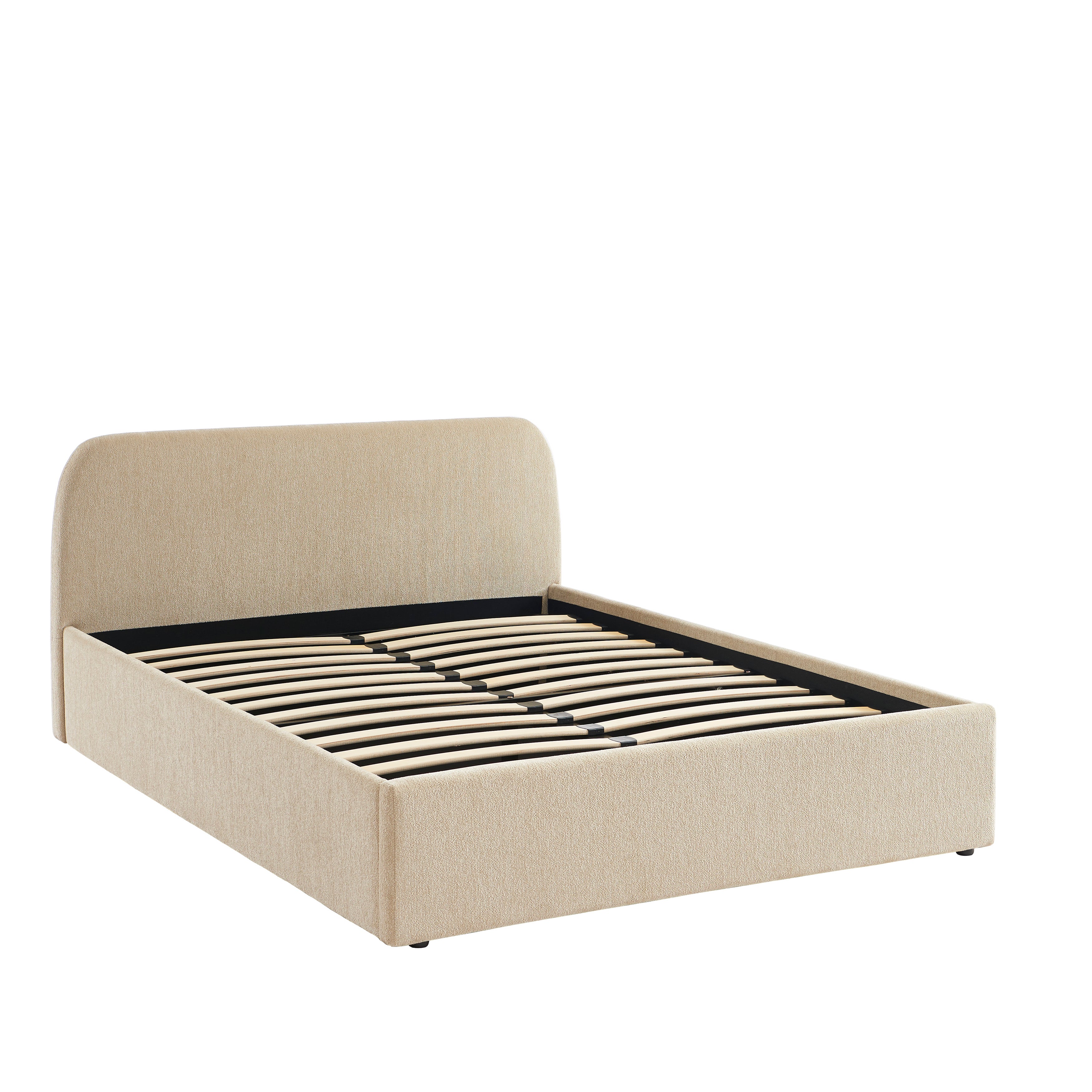GELA Upholstered Storage Bed with Slatted Base – Greige