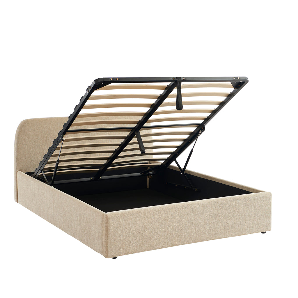GELA Upholstered Storage Bed with Slatted Base – Greige