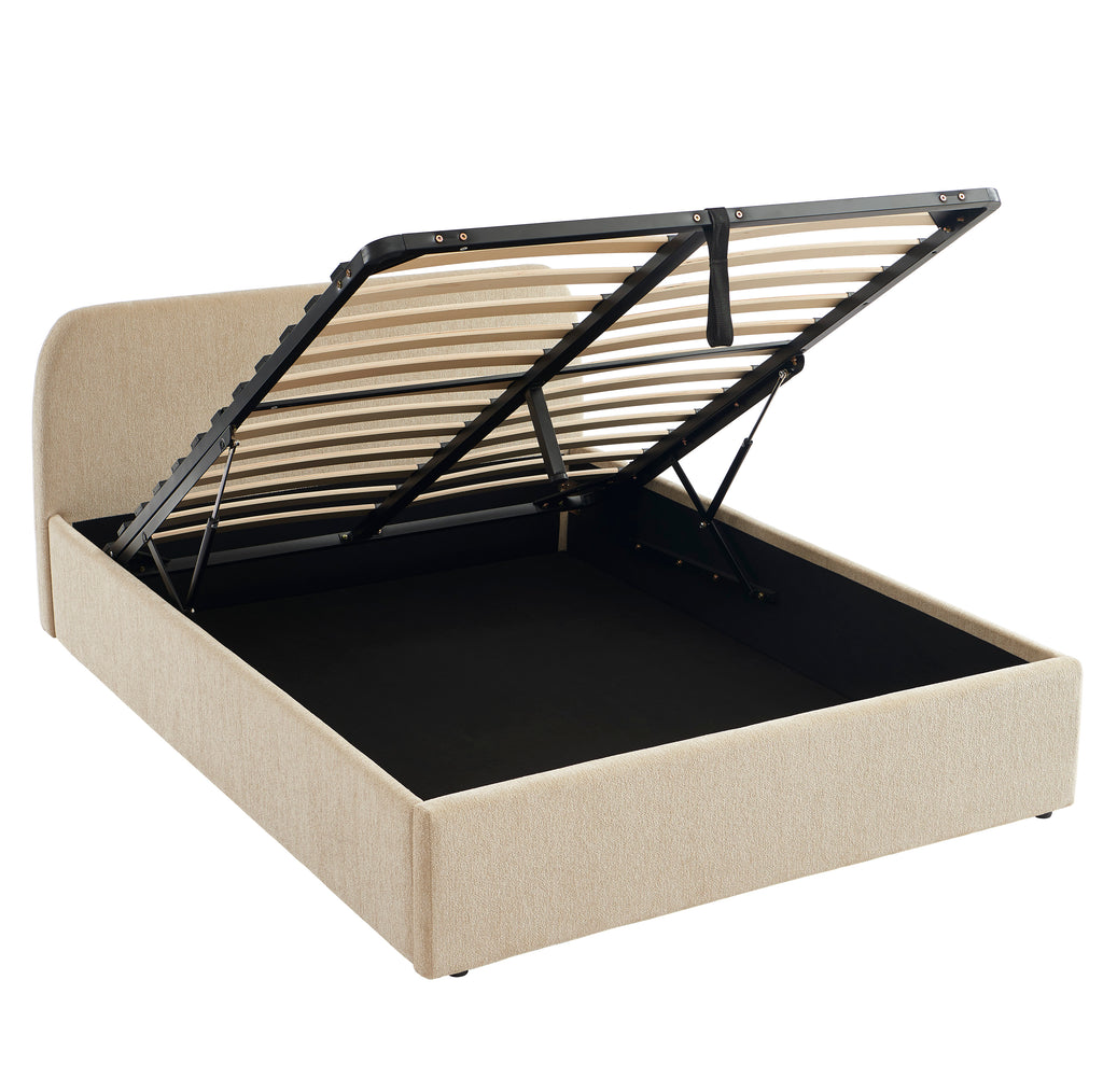 GELA Upholstered Storage Bed with Slatted Base – Greige