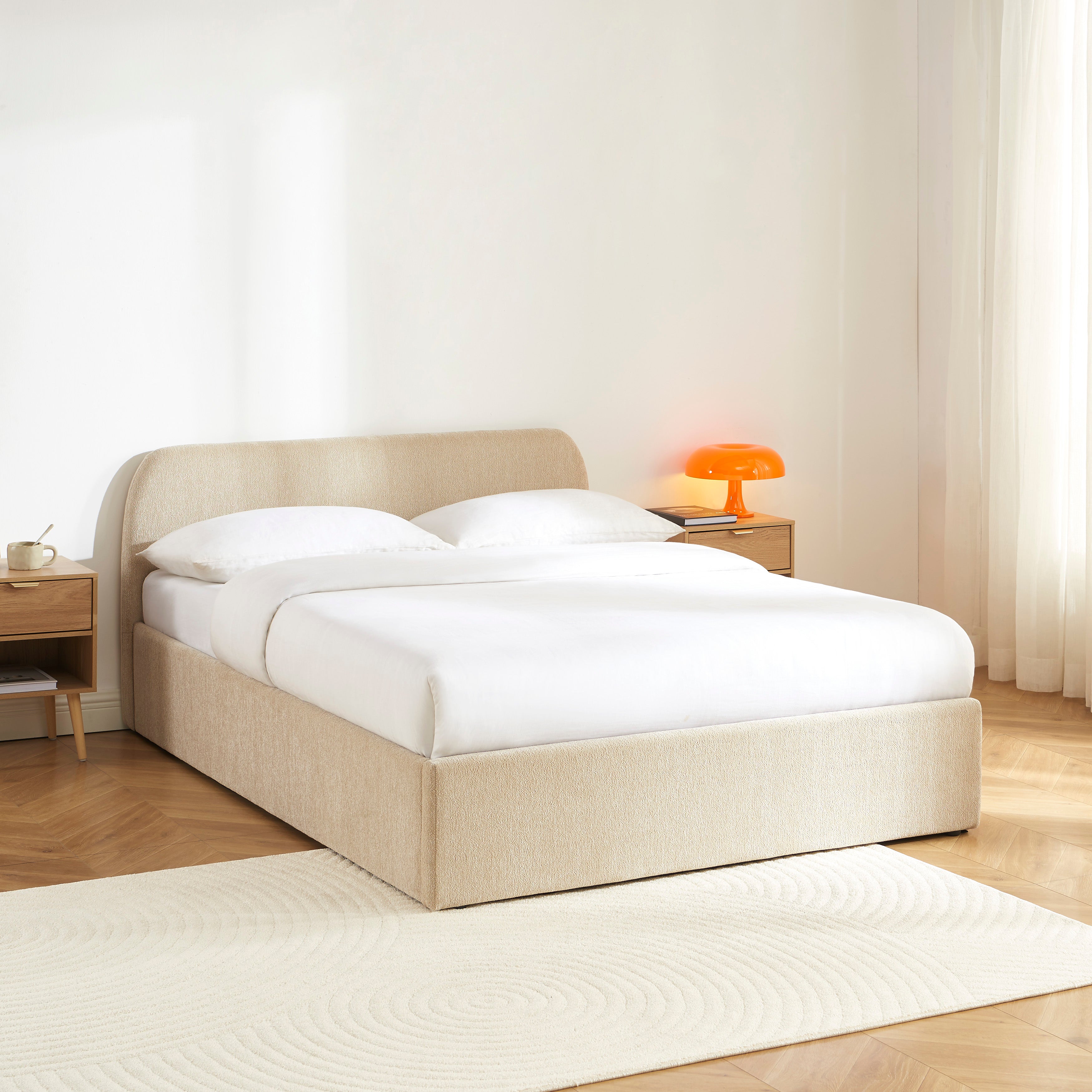 GELA Upholstered Storage Bed with Slatted Base – Greige