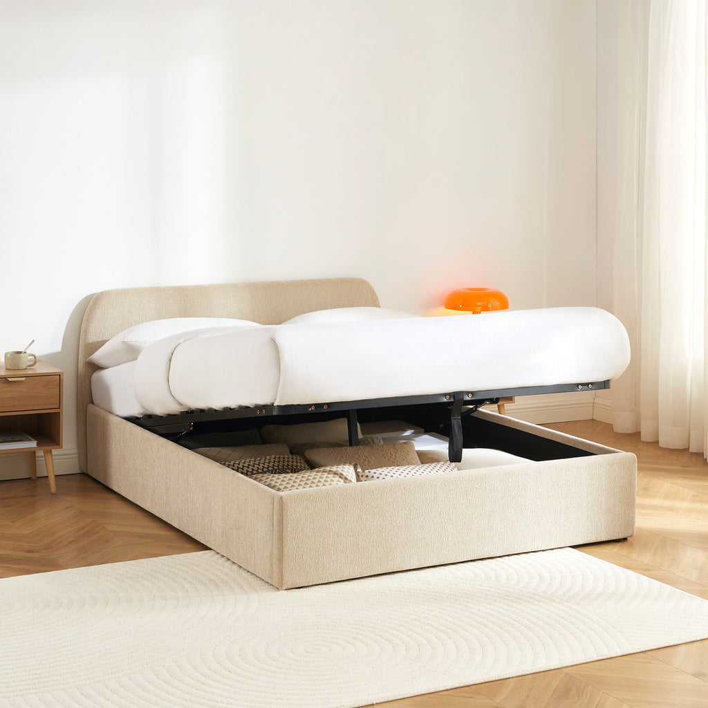 GELA Upholstered Storage Bed with Slatted Base – Greige