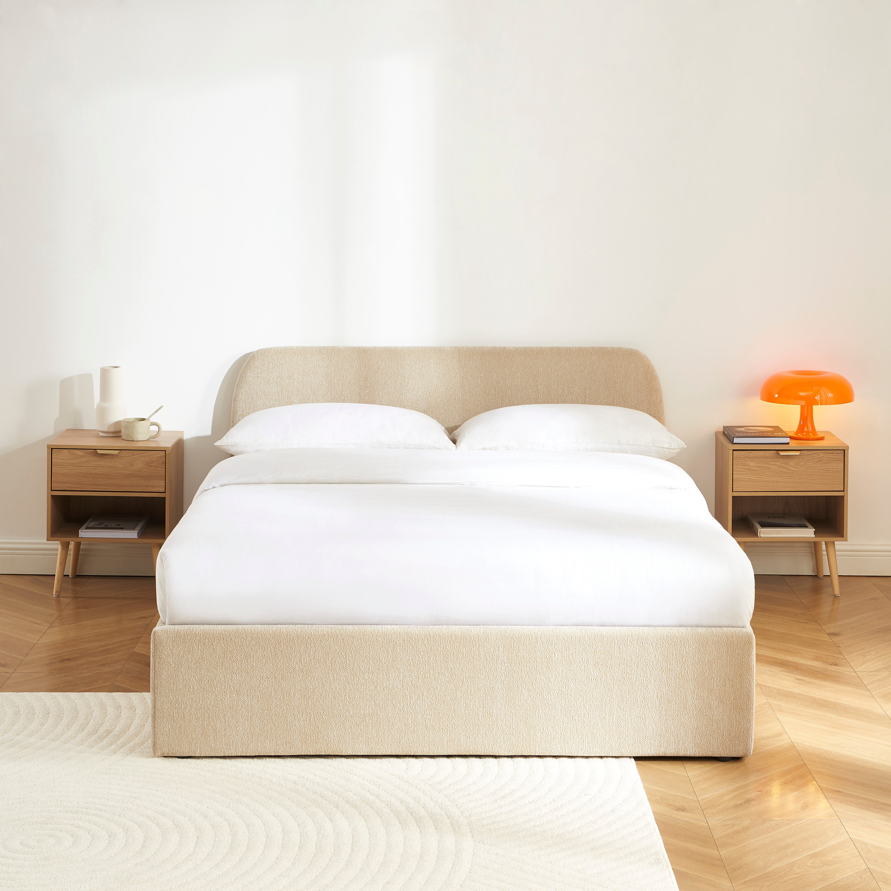 GELA Upholstered Storage Bed with Slatted Base – Greige