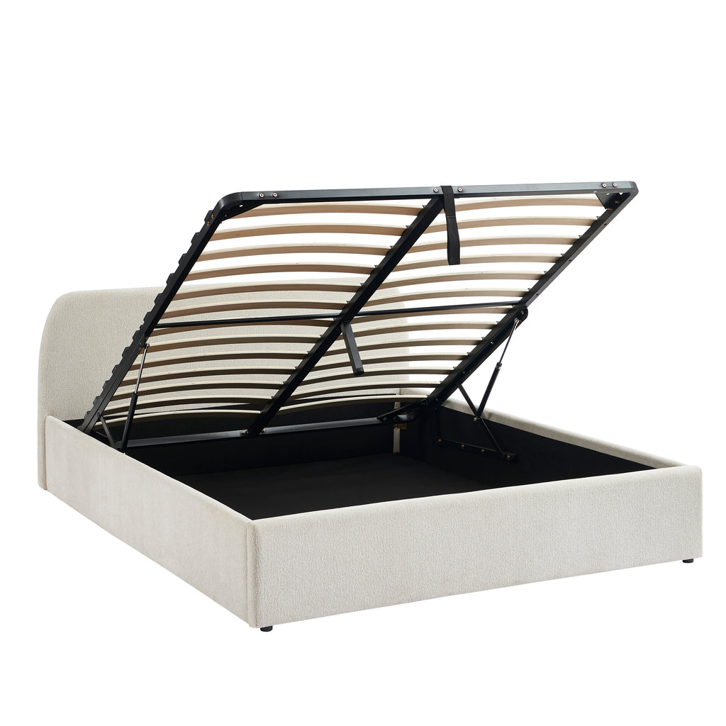 GELA Upholstered Storage Bed with Slatted Base – White