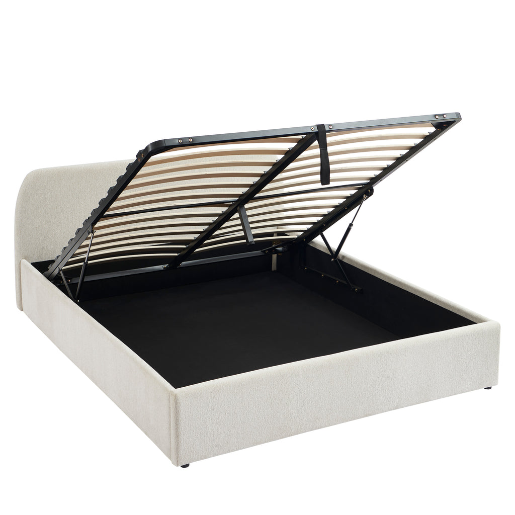 GELA Upholstered Storage Bed with Slatted Base – White