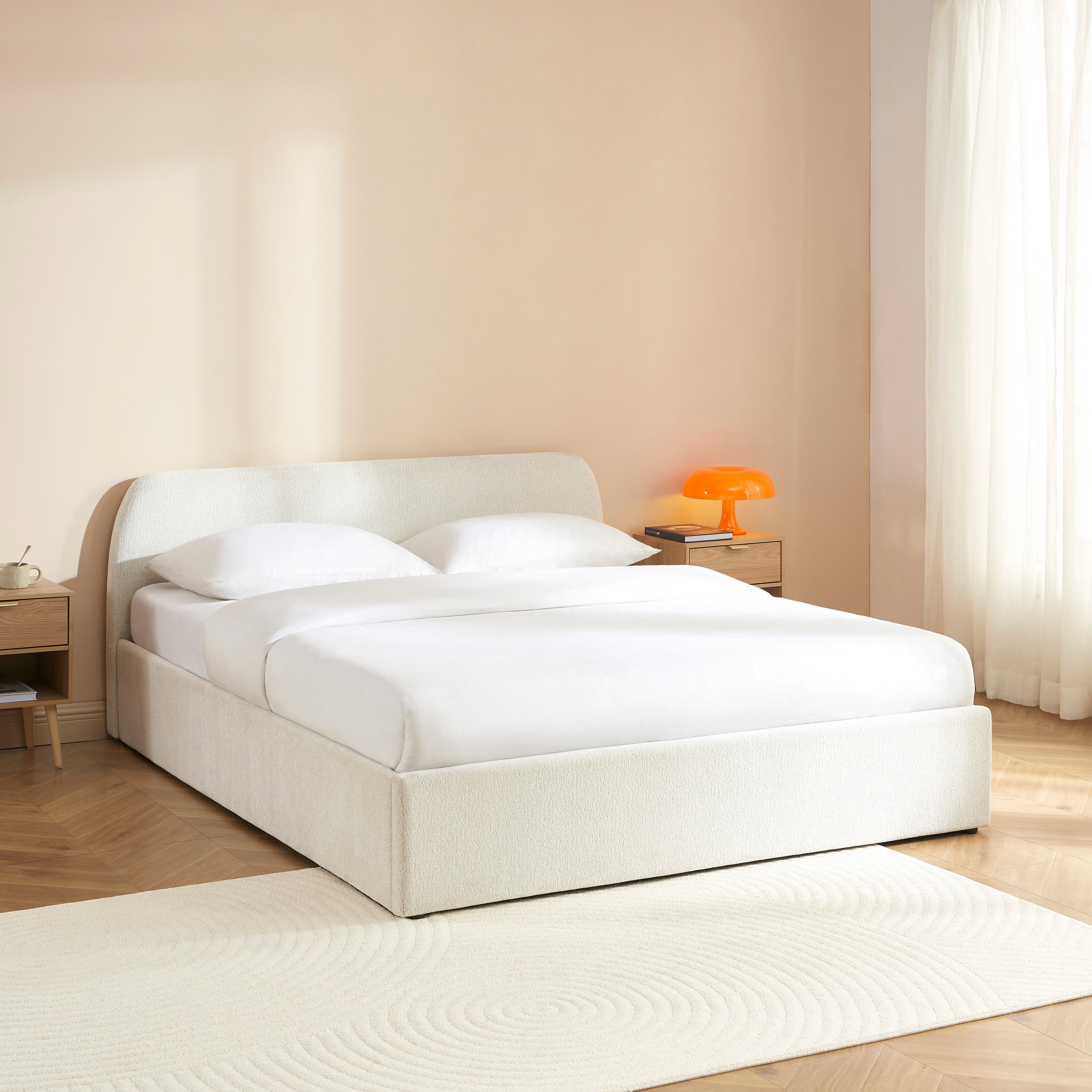 GELA Upholstered Storage Bed with Slatted Base – White
