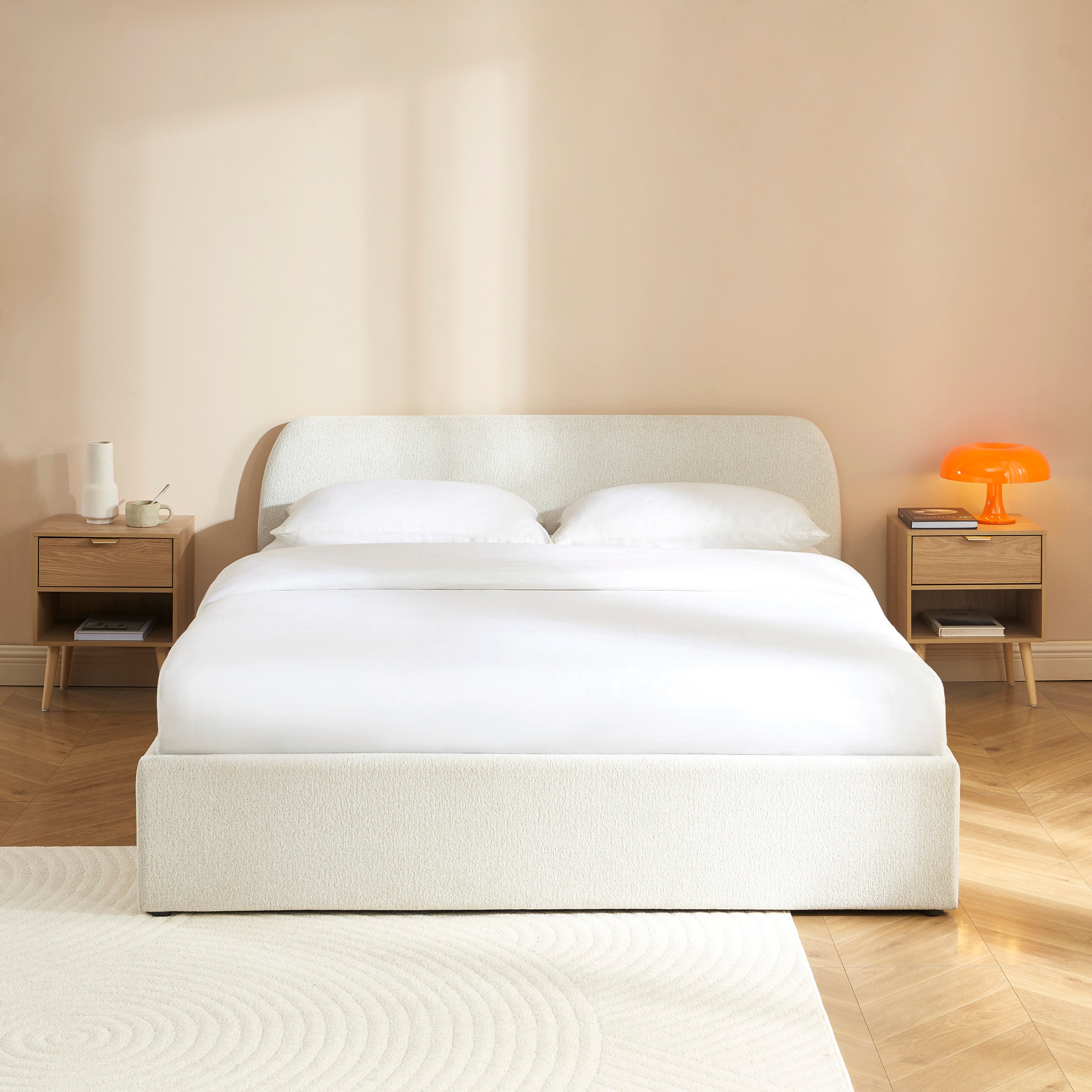 GELA Upholstered Storage Bed with Slatted Base – White