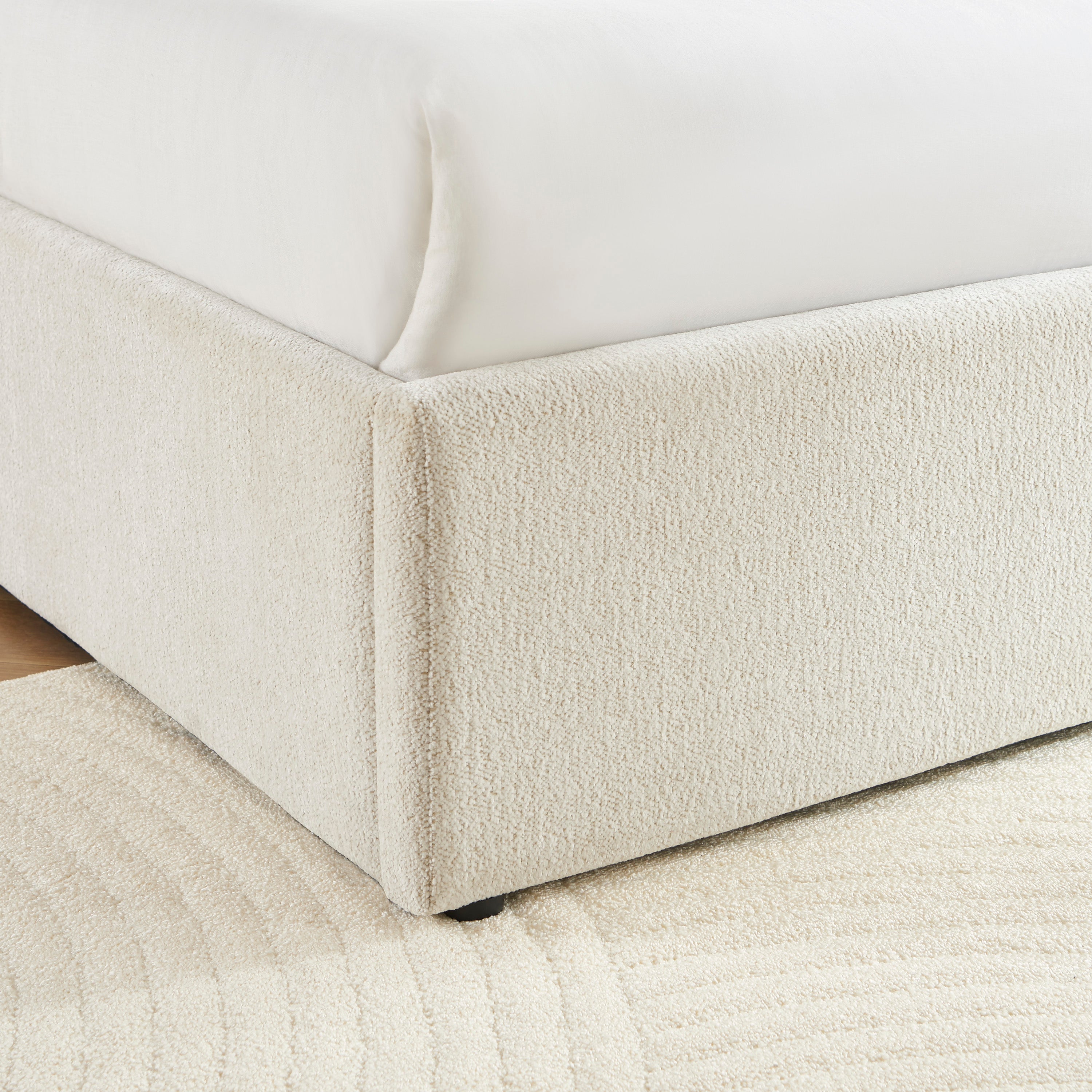 GELA Upholstered Storage Bed with Slatted Base – White
