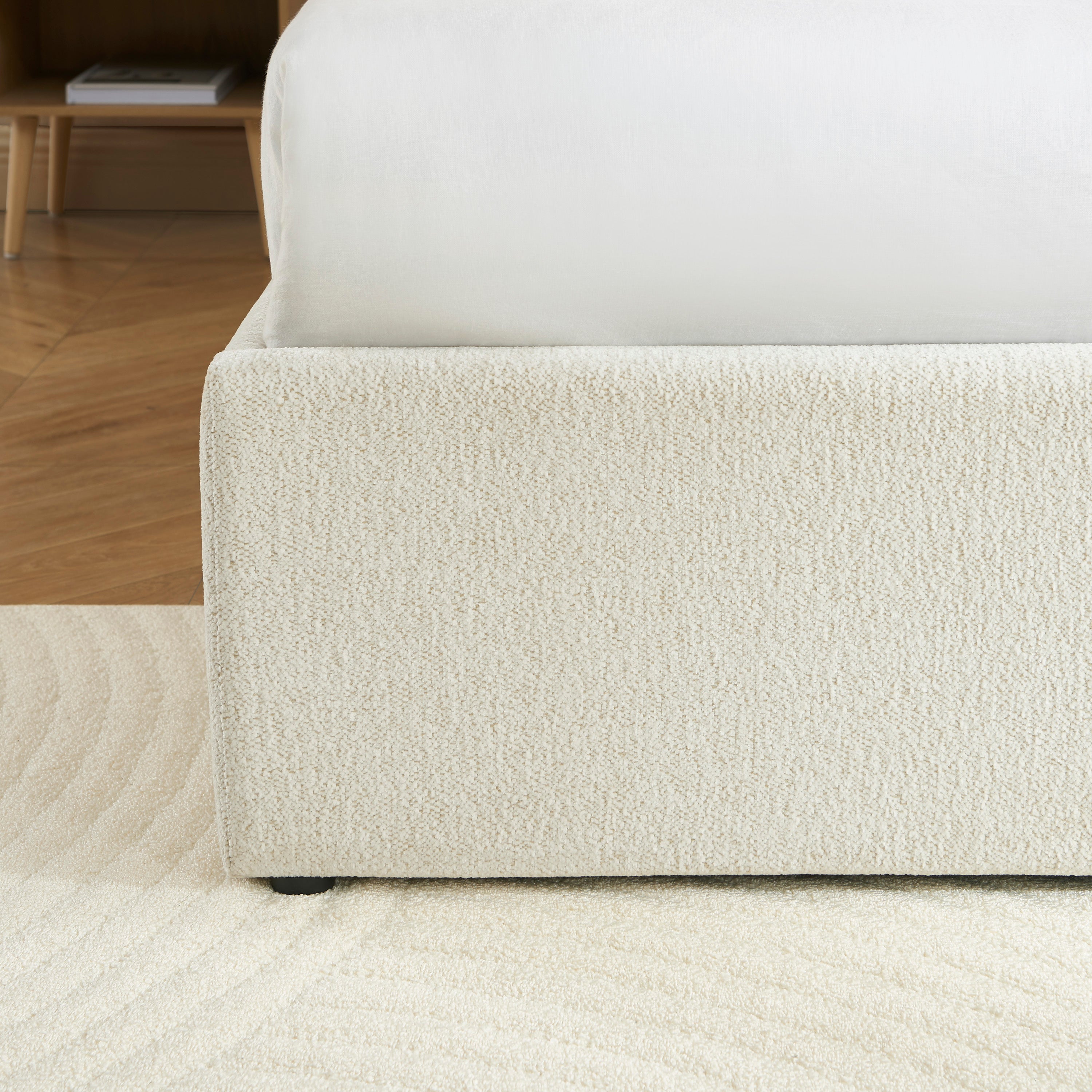 GELA Upholstered Storage Bed with Slatted Base – White