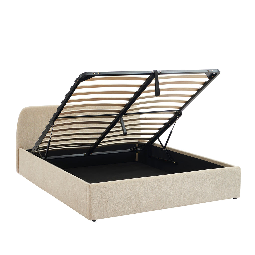GELA Upholstered Storage Bed with Slatted Base – Greige