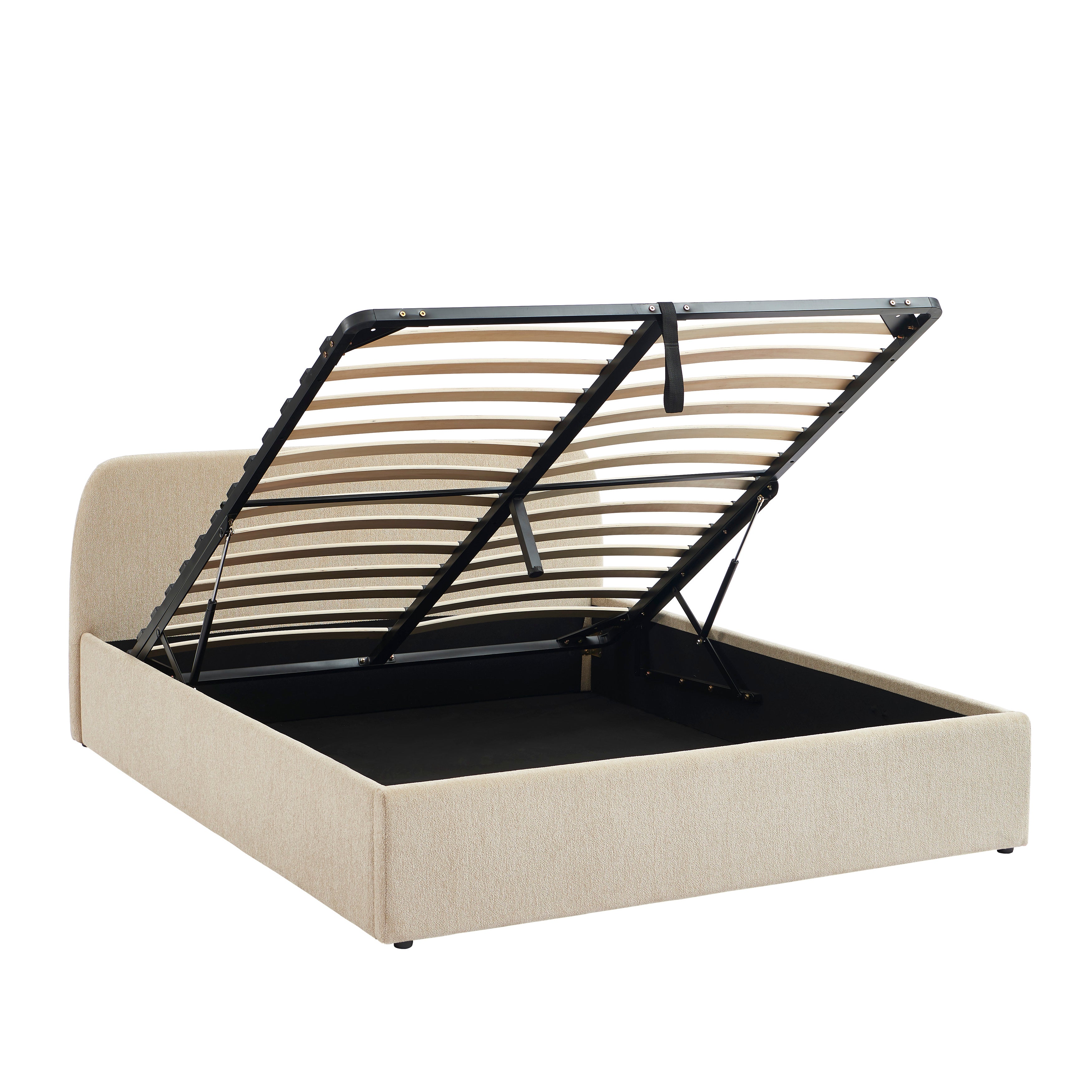 GELA Upholstered Storage Bed with Slatted Base – Greige