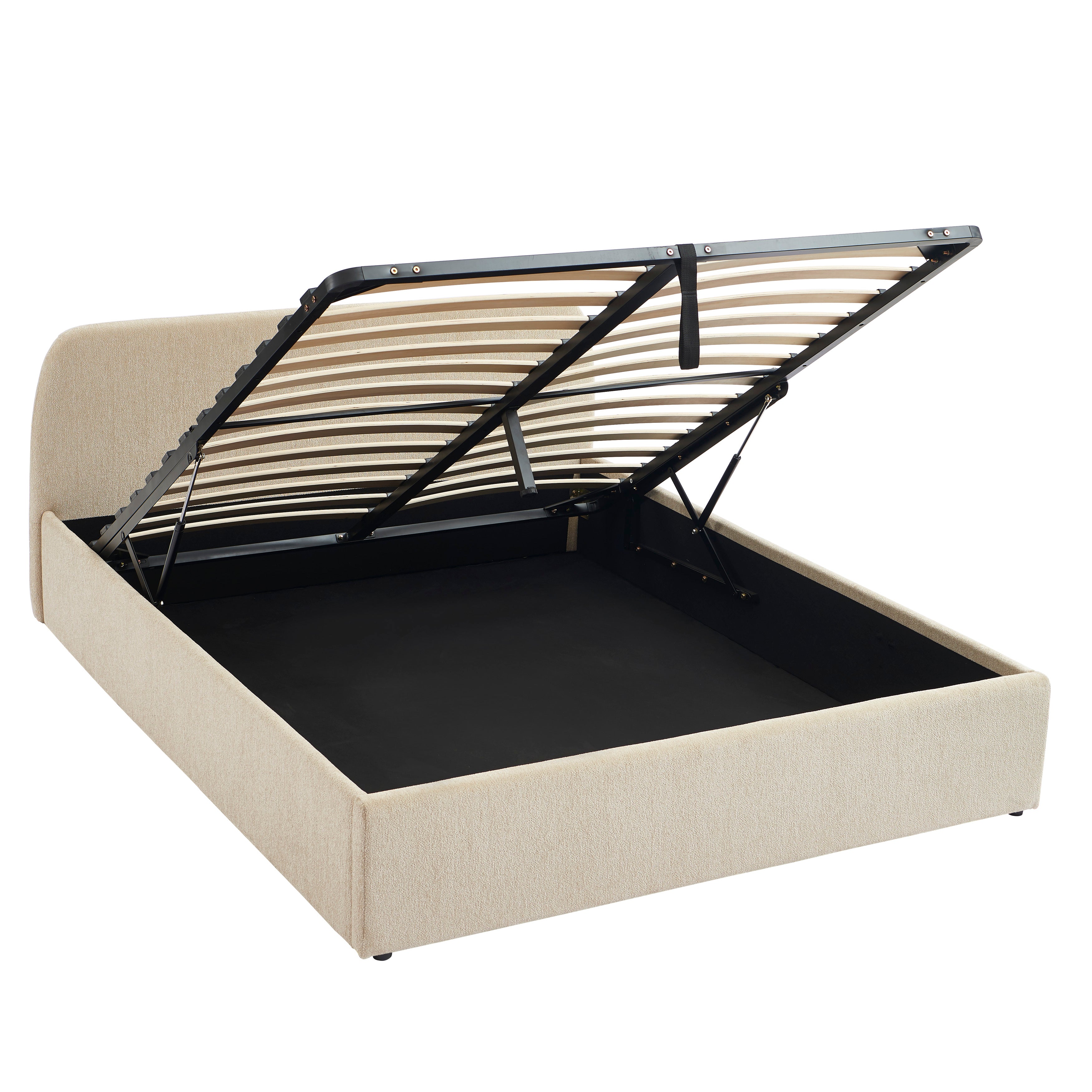 GELA Upholstered Storage Bed with Slatted Base – Greige