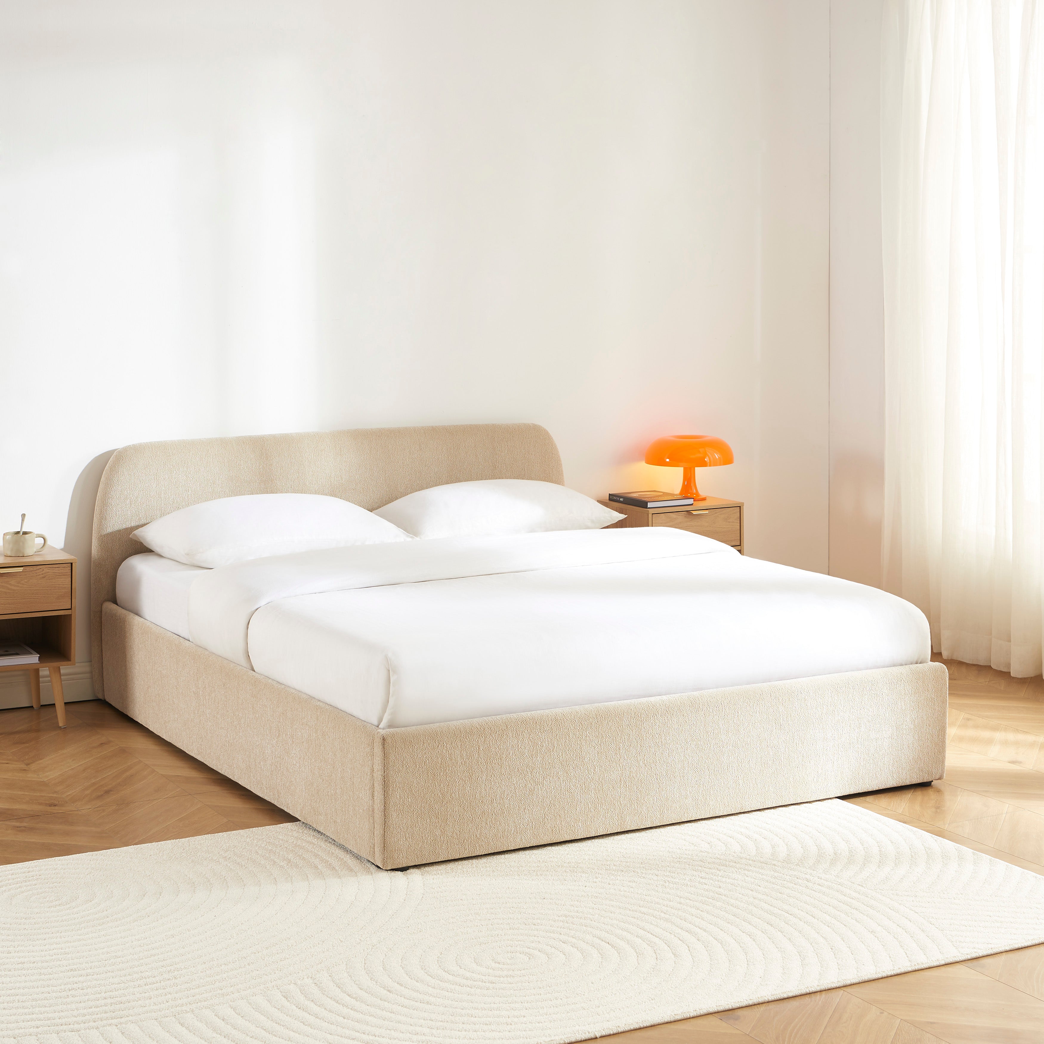 GELA Upholstered Storage Bed with Slatted Base – Greige