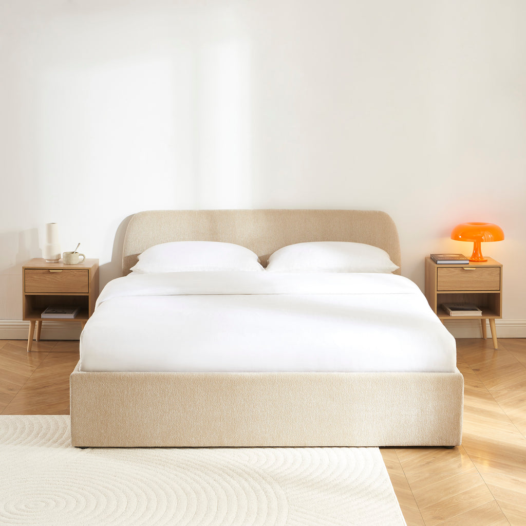 GELA Upholstered Storage Bed with Slatted Base – Greige