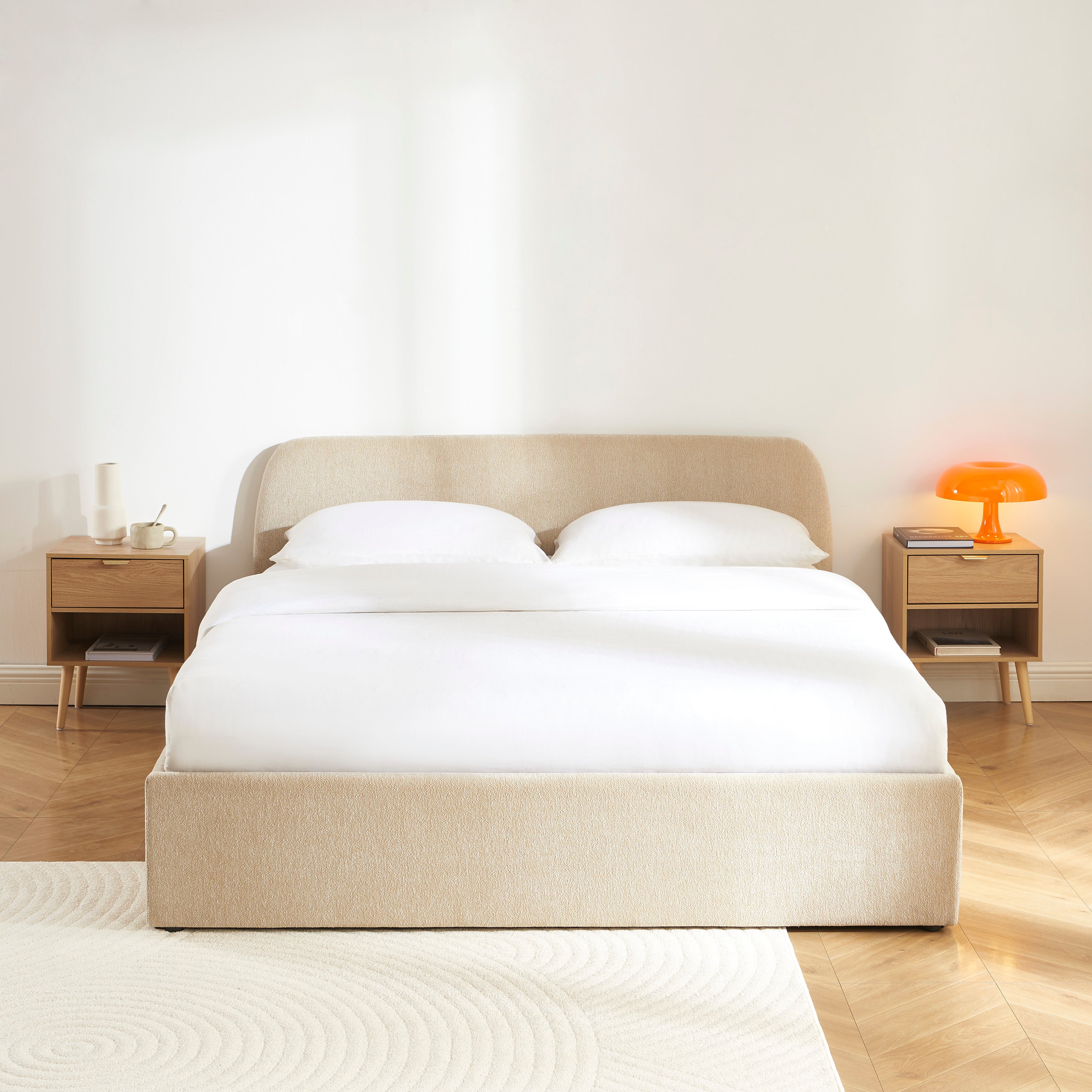 GELA Upholstered Storage Bed with Slatted Base – Greige