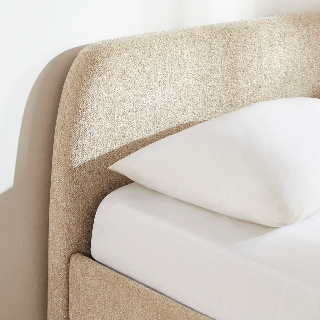 GELA Upholstered Storage Bed with Slatted Base – Greige