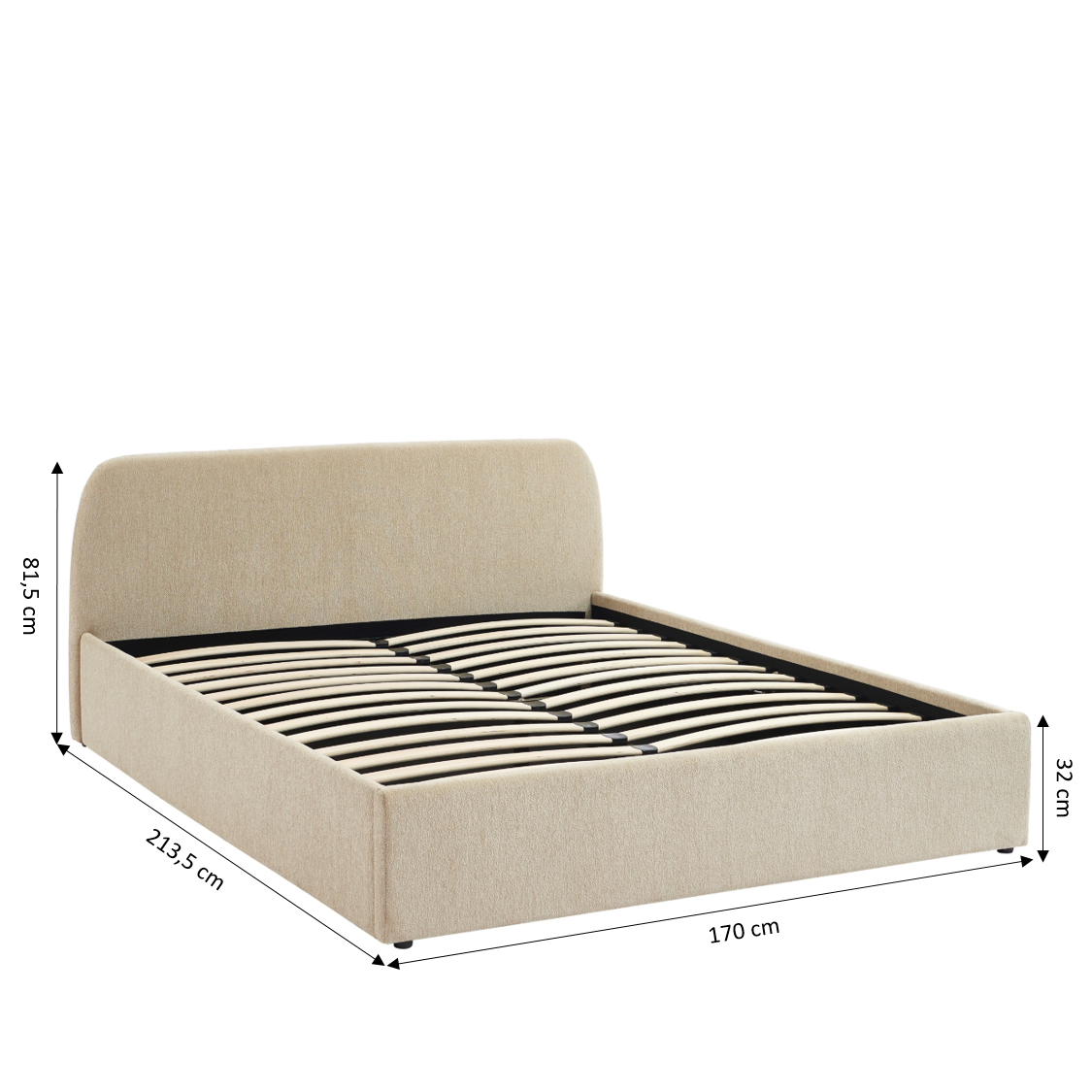 GELA Upholstered Storage Bed with Slatted Base – Greige