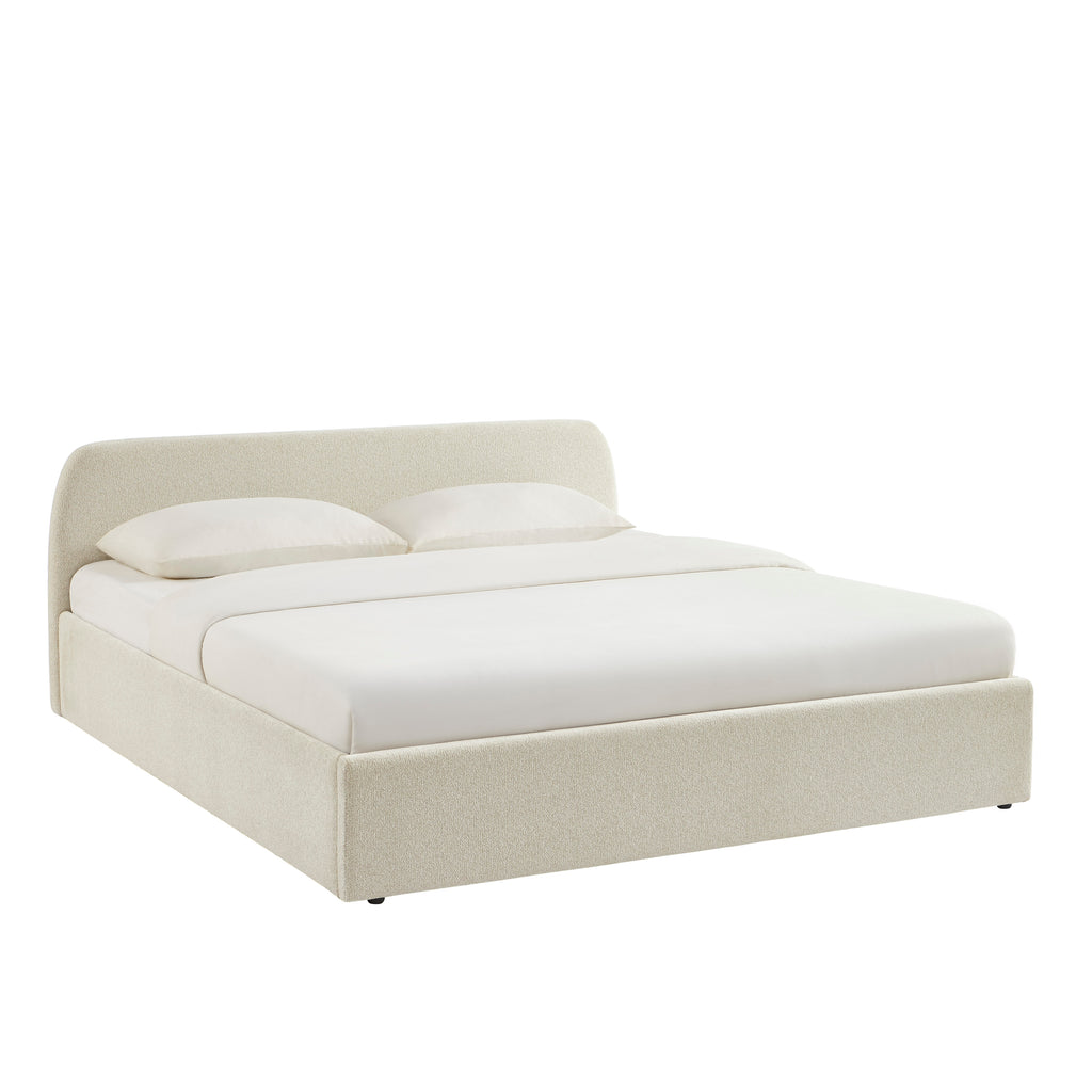 GELA Upholstered Storage Bed with Slatted Base – Beige