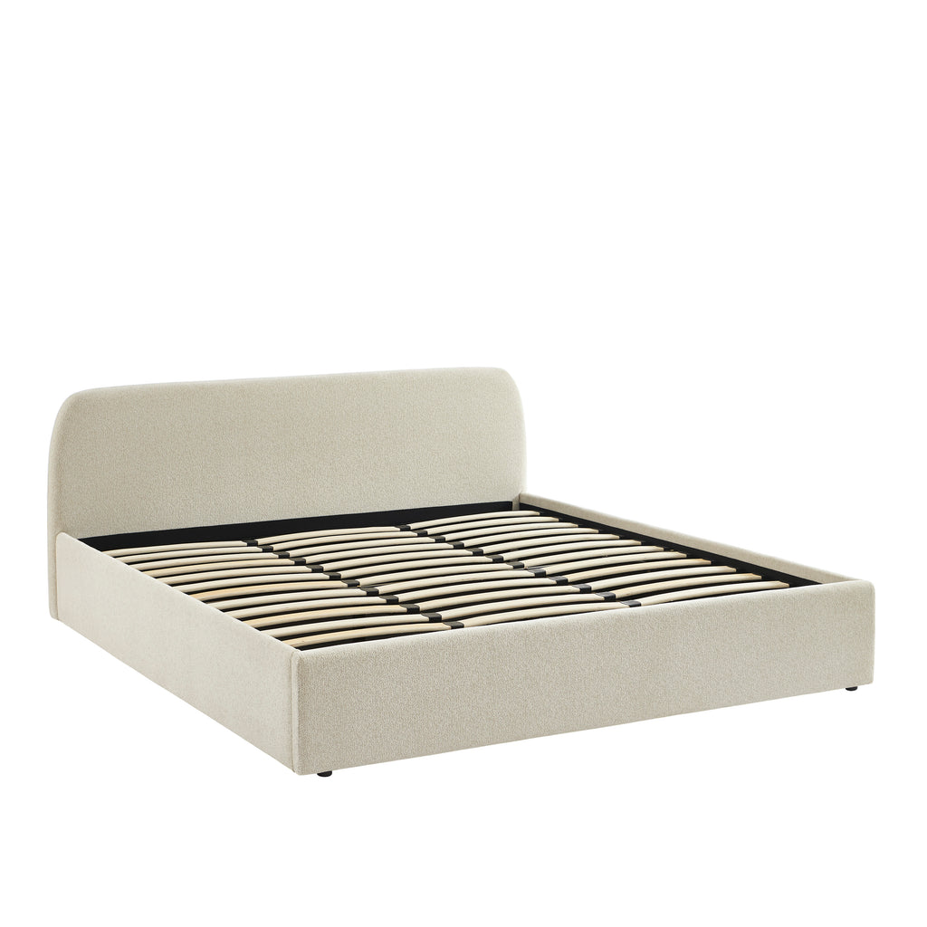 GELA Upholstered Storage Bed with Slatted Base – Beige