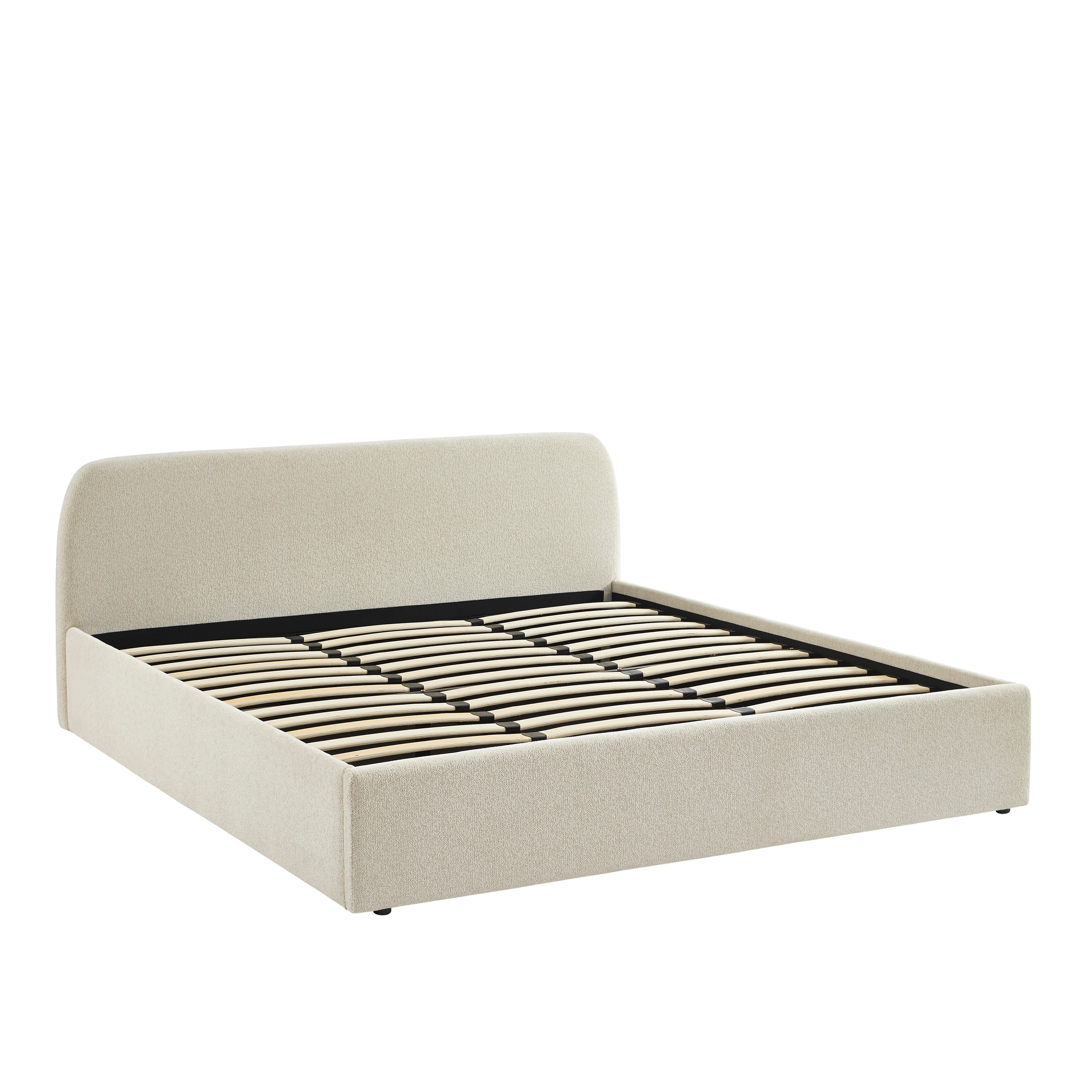 GELA Upholstered Storage Bed with Slatted Base – Beige